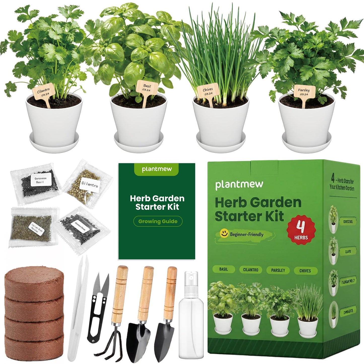 PLANTMEW Indoor Herb Garden Starter Kit - Mothers Day Gifts - 4 Non GMO, Heirloom Culinary Herb Seeds, Unique Gardening Gift for Women, Mom, Her, Birthday, Housewarming, Plant Lovers