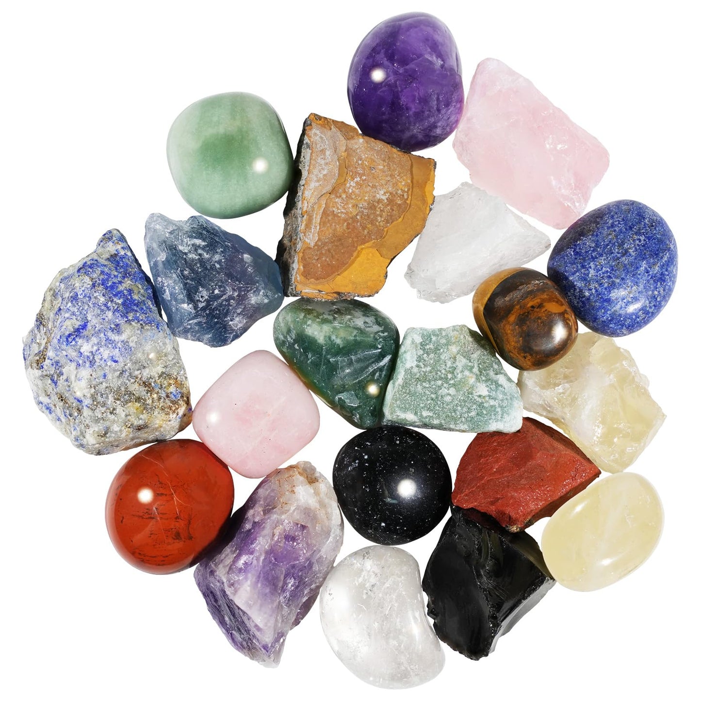 Rileryan 20 PCS 1'' Natural Raw Crystals Tumbled Crystals Bulk Polished Stones Chakra Healing Stones for Witchcraft Supplies Gemstones Rocks