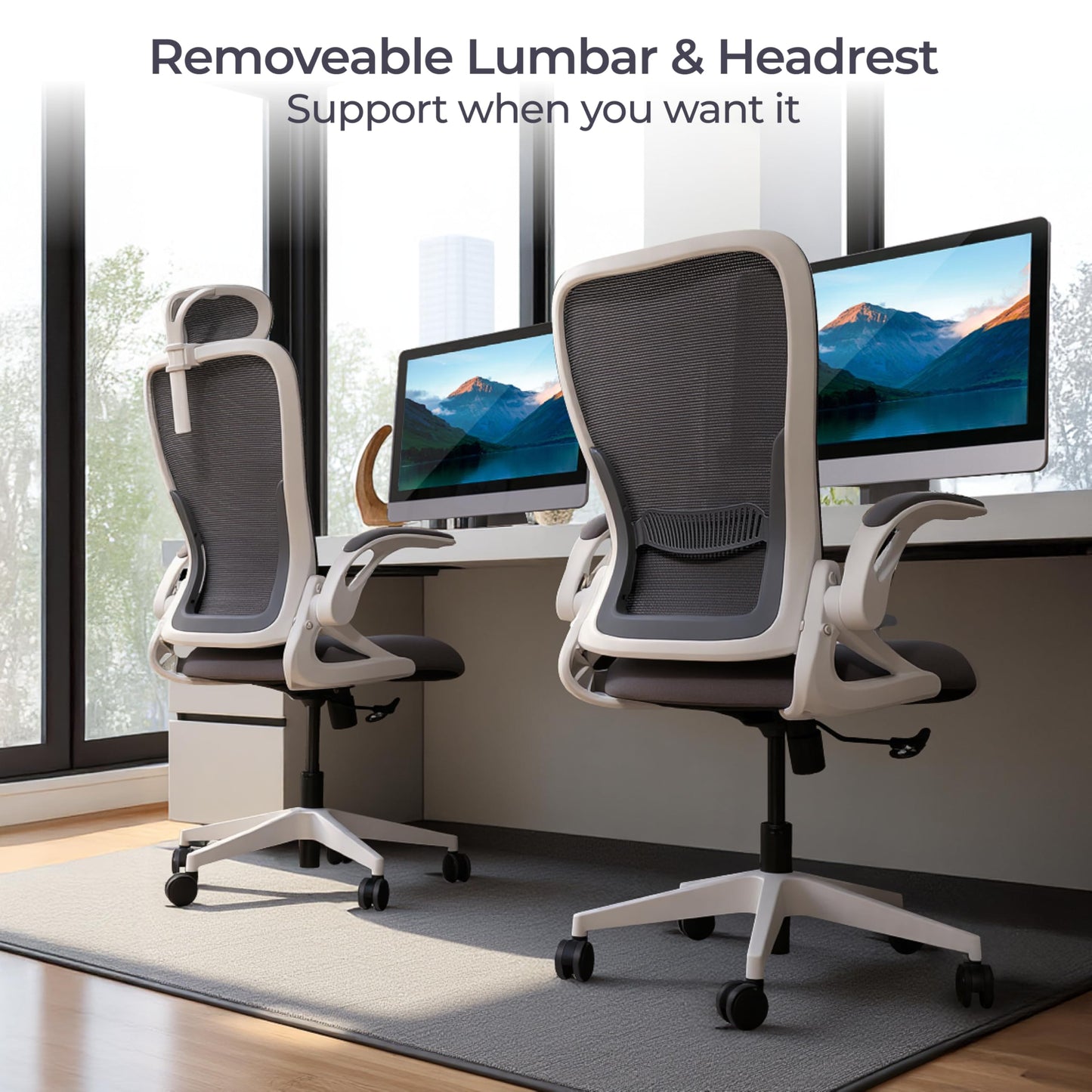 Tervo Model U | Folding Office Chair for Small Spaces | Ergonomic Design with High Rebound Mesh | Computer Desk Chair for Gaming | For Adults & Kids | Foldable & Compact with Flip Up Arms
