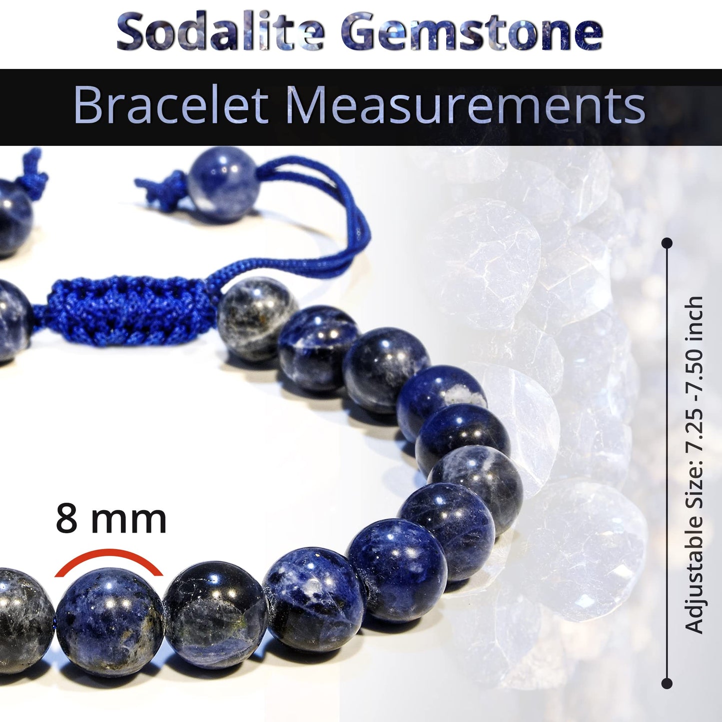 ANAYA AGATE Healing Crystal Bracelet – Chic Gemstone Bracelet for Men and Women – 8mm Round Bead Bracelets for Spiritual Healing, Protection, Positive Energy - Sodalite