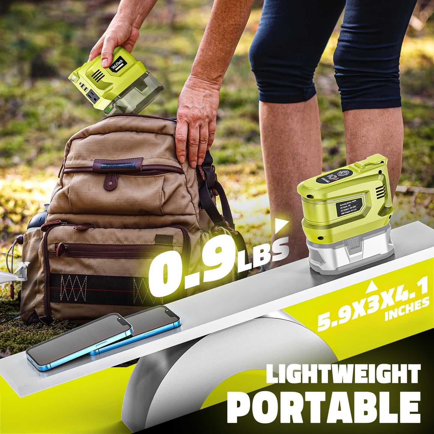 Real 200W Power Inverter Compatible with Ryobi 18V, VoLtTech Battery Inverter 18V to 110V-120V, Phone Charger USB Charger Adapter Power Adapter with 2 USB Ports & 1 Type-C & 1 AC Outlet (No Battery)