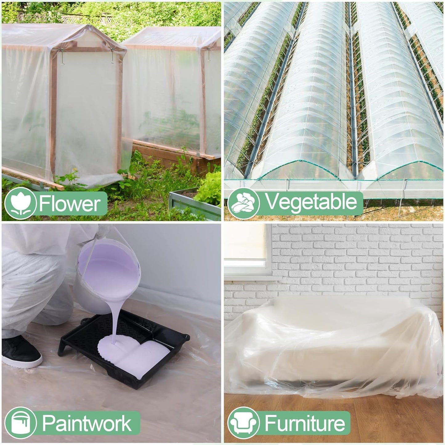 10 x 50 FT Clear Greenhouse Plastic Sheeting, 6 Mil Polyethylene Film Heavy Duty, Water Sun Frost Wind Dust Resistant Winter Hoop House Toughness Plastic Cover for Farming, Gardening, Agriculture, DIY