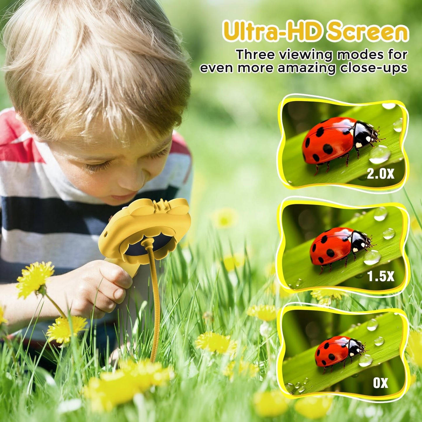 Toy Borescope Camera with Ligh for Kids - Ourdoor Educational STEM Toy Gift for 4 5 6 7 8 9 10 Years Old Boys Girls Birthday, Kids Toy Camera for Outdoor Adventures & Nature Discovery (Yellow)
