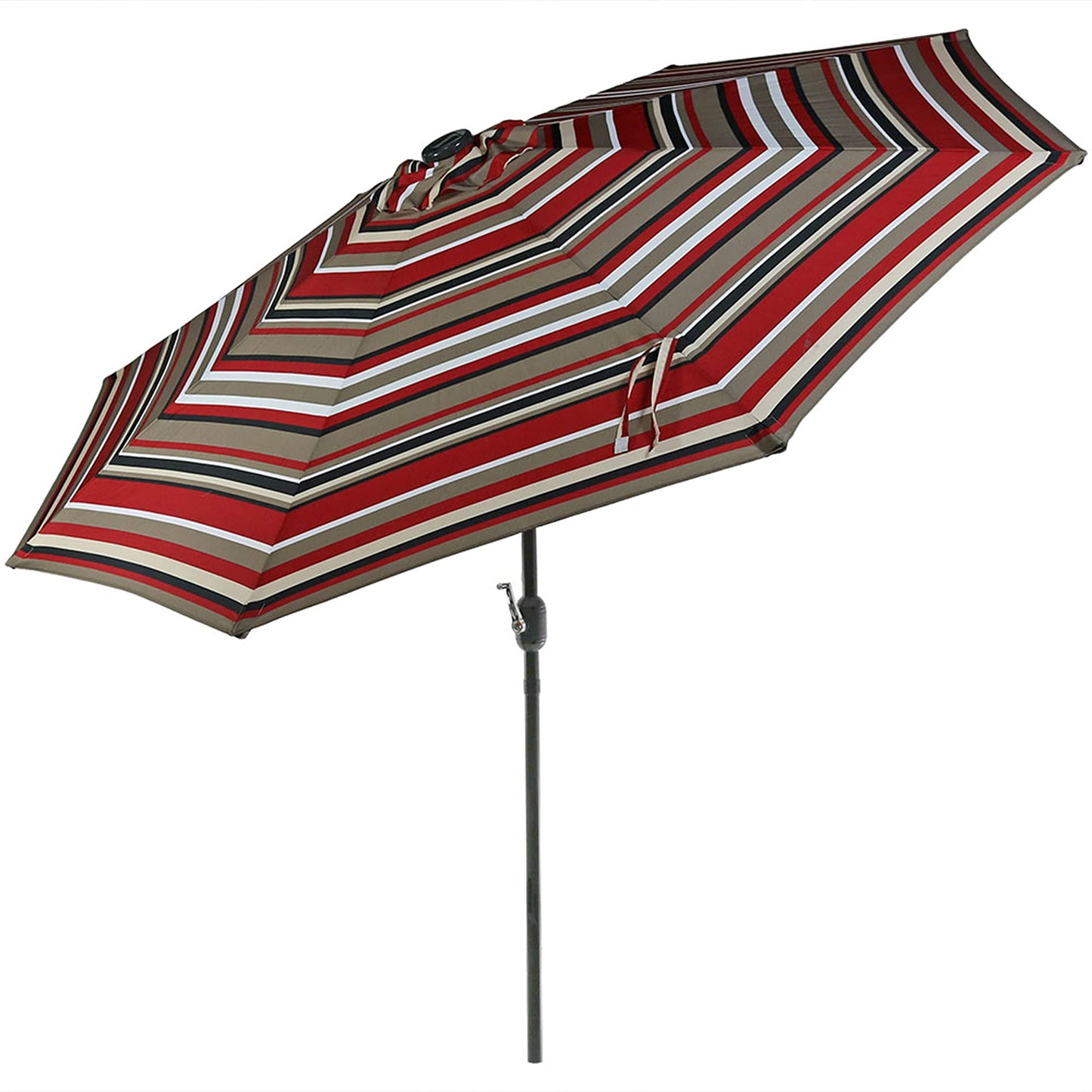 Sunnydaze 9 ft Striped Patio Umbrella with Solar Lights - Polyester LED Table Market Umbrella with Tilt and Crank - Awning Stripe
