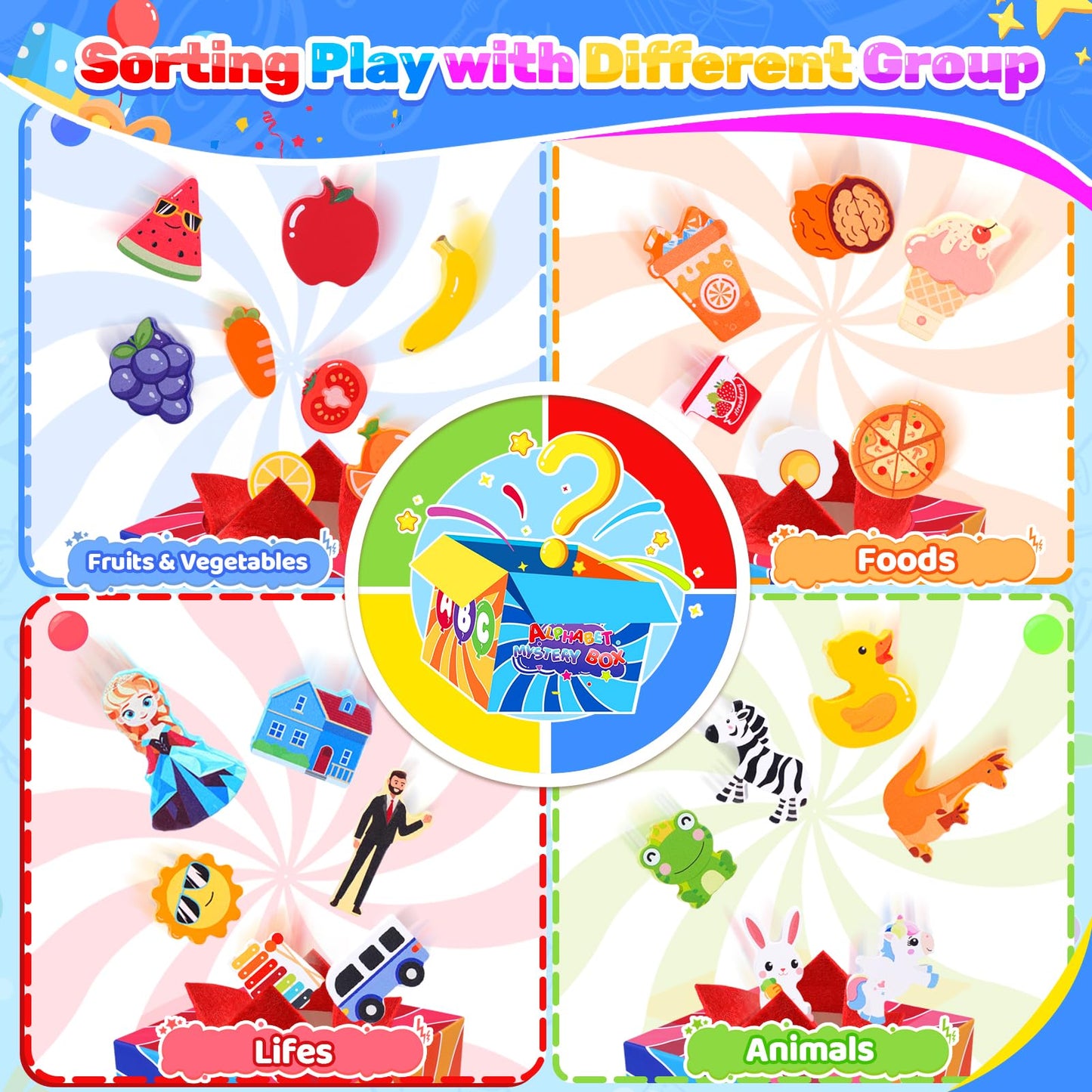 Mystery Alphabet Box - 26 PCS Letters Sorting & Matching Game, Activities Letter Sounds Fine Motor Learning Toys for Preschool Kindergarten Classroom, Easter Basket Stuffers Gifts for Kids Toddlers