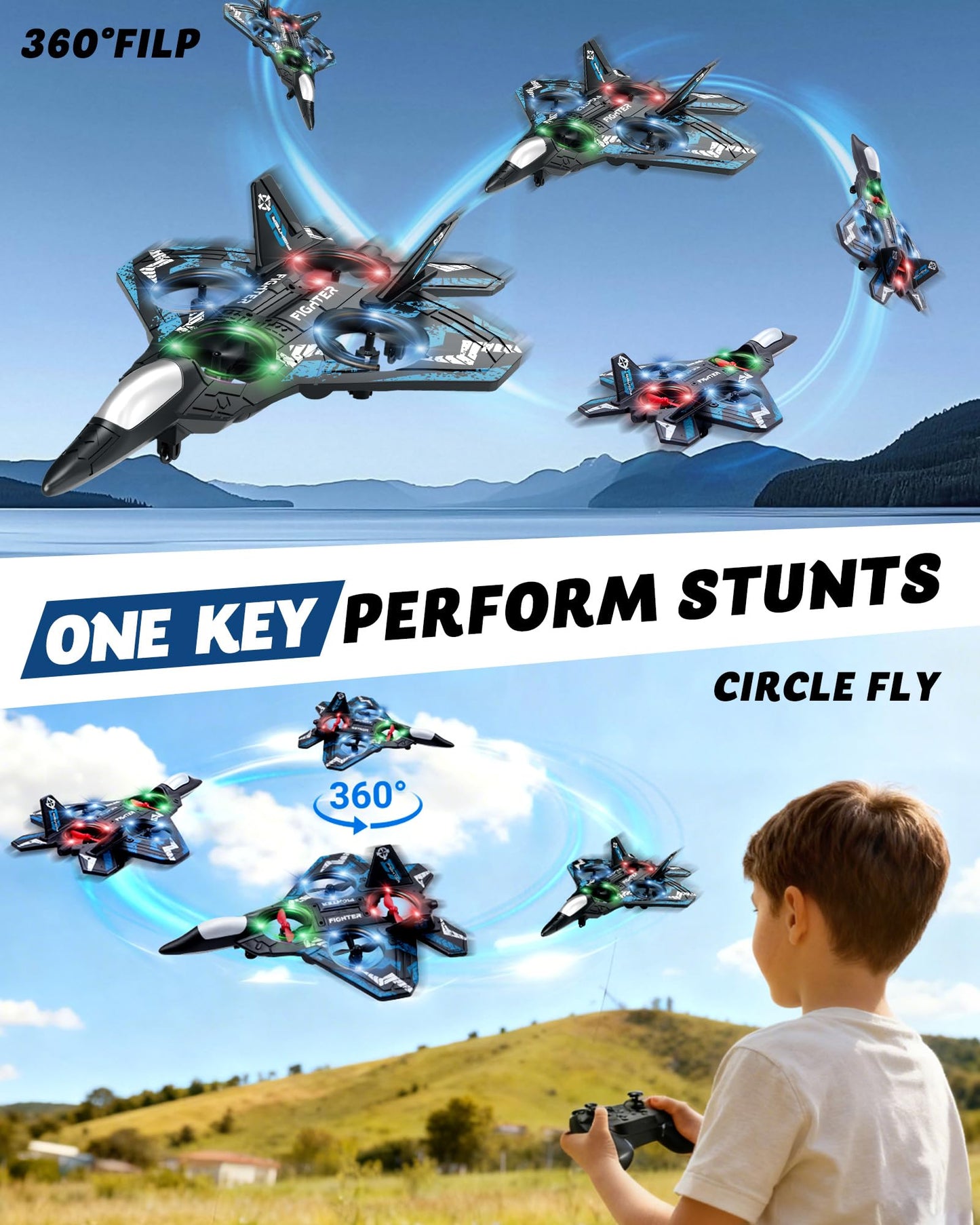 JoyRapt Drones for Kids Form RC Plane, Remote Control Airplane, Aircrafts Toys for Boys and Girls, Jet Helicopter Drones with LED Lights 360° Flip, Gifts for 6 8 10 Year Old Boys 2 Rechargeable Batteries
