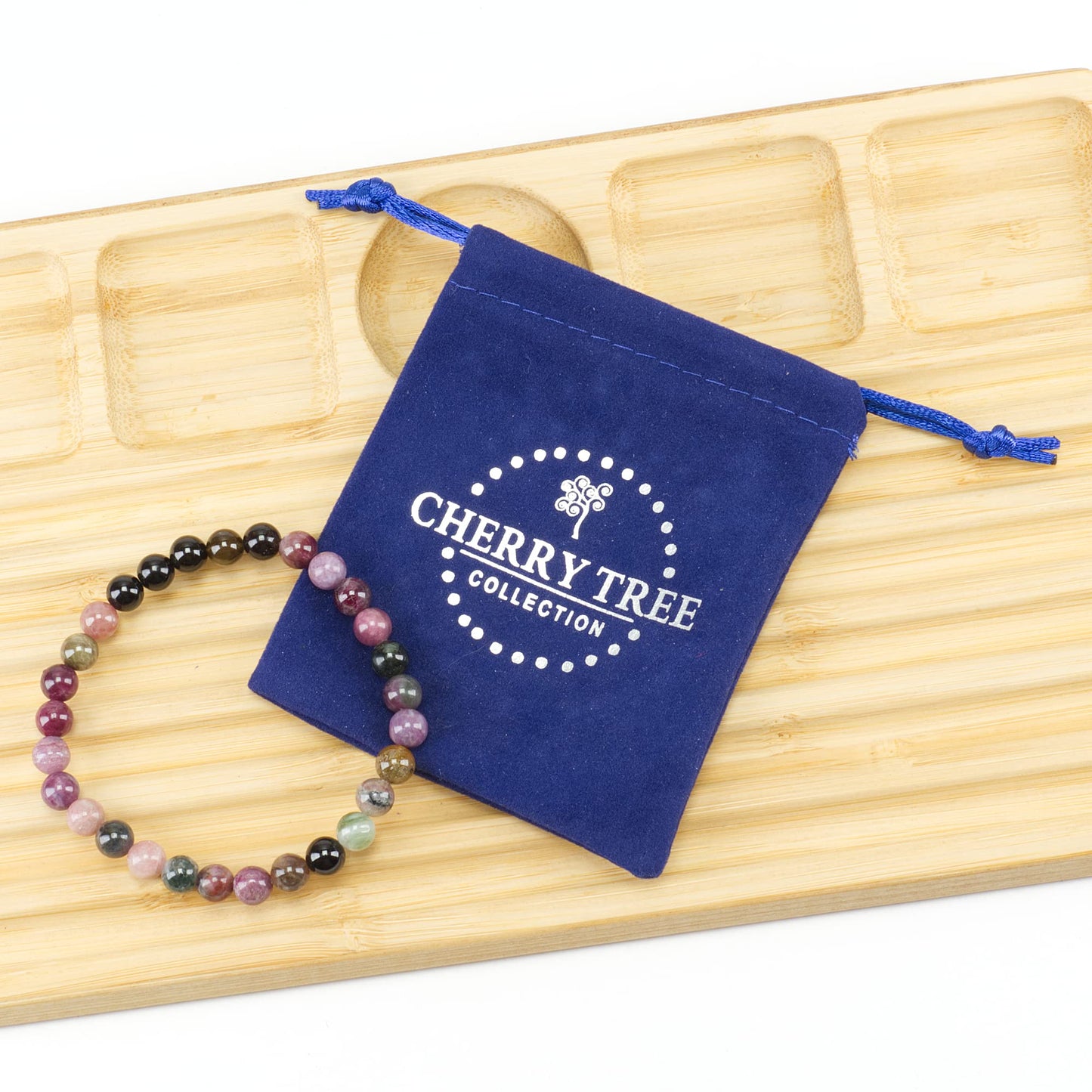 Cherry Tree Collection - Small, Medium, Large Sizes - Gemstone Beaded Bracelets For Women and Men - 6mm Round Beads (Rainbow Tourmaline - Medium)