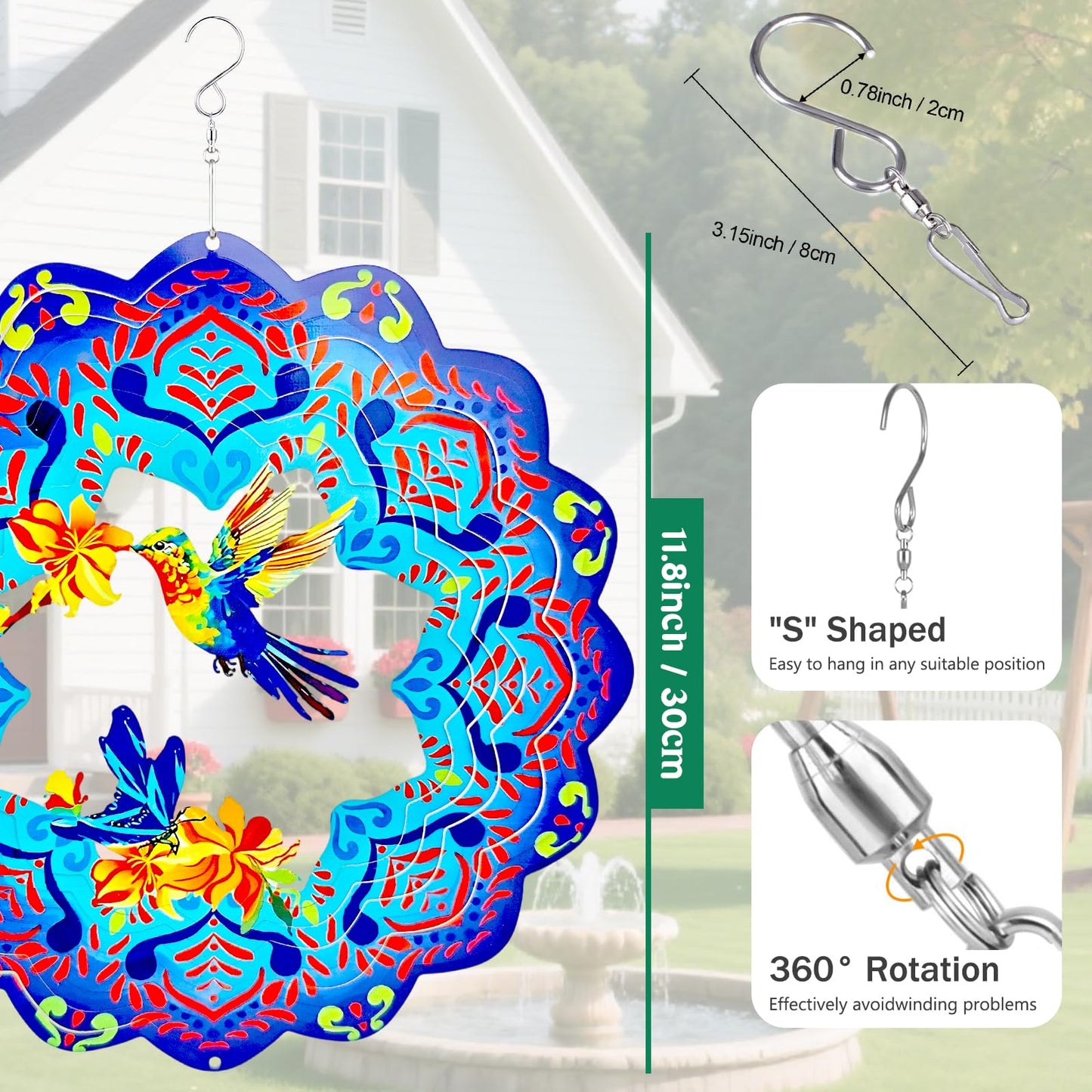 Dadamayar Wind Spinners 12 inch 3D Stainless Steel Laser Cut Metal Art Geometric Pattern Wind Sculpture Hanging for Garden Decorations Gifts Indoor Outdoor Blue Violet