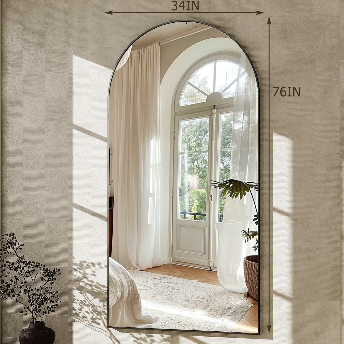 GLSLAND-34x76 inch Wall Mount Arched Full Length Mirror-Aluminum Alloy Frame High Definition-Full Body Mirror for Bedroom or Living Room,Black