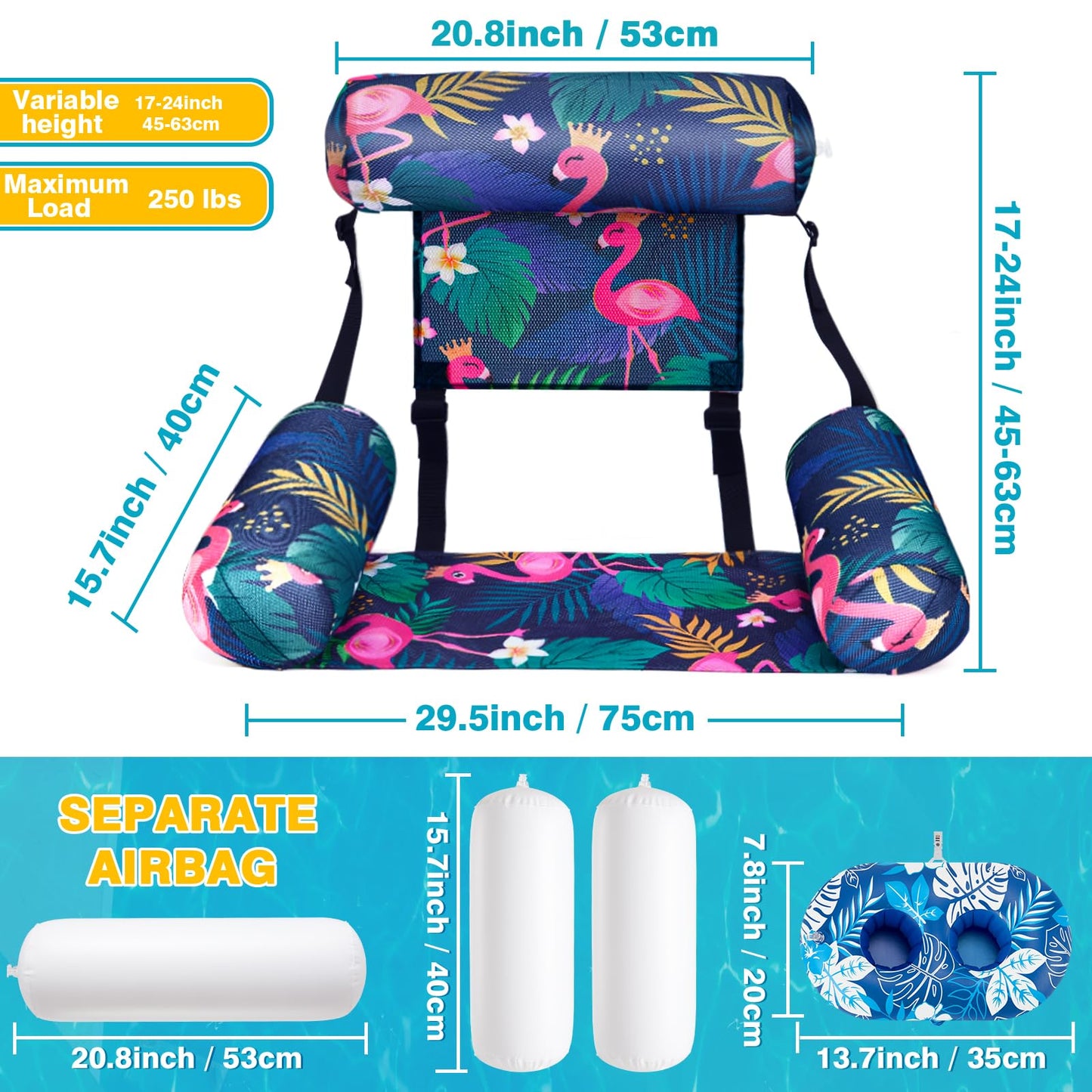 WERNNSAI Inflatable Pool Float for Adult - 2 Pack Fabric Floating Pool Chair Lounge with Cup Holders Adjustable Water Hammock for Swimming Pool Beach Lake Summer Party