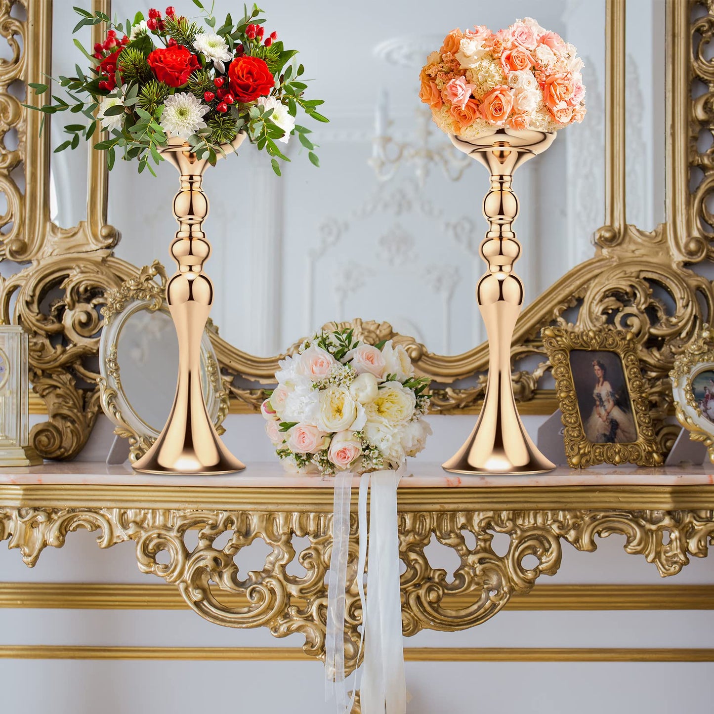 Sadnyy 16 Pcs Metal Flower Arrangements Stand Metal Wedding Centerpiece Stand Tall Table Decor Flower Vase for Wedding Reception Centerpieces Event Party Hotel Home Decor(15 Inch,Gold)