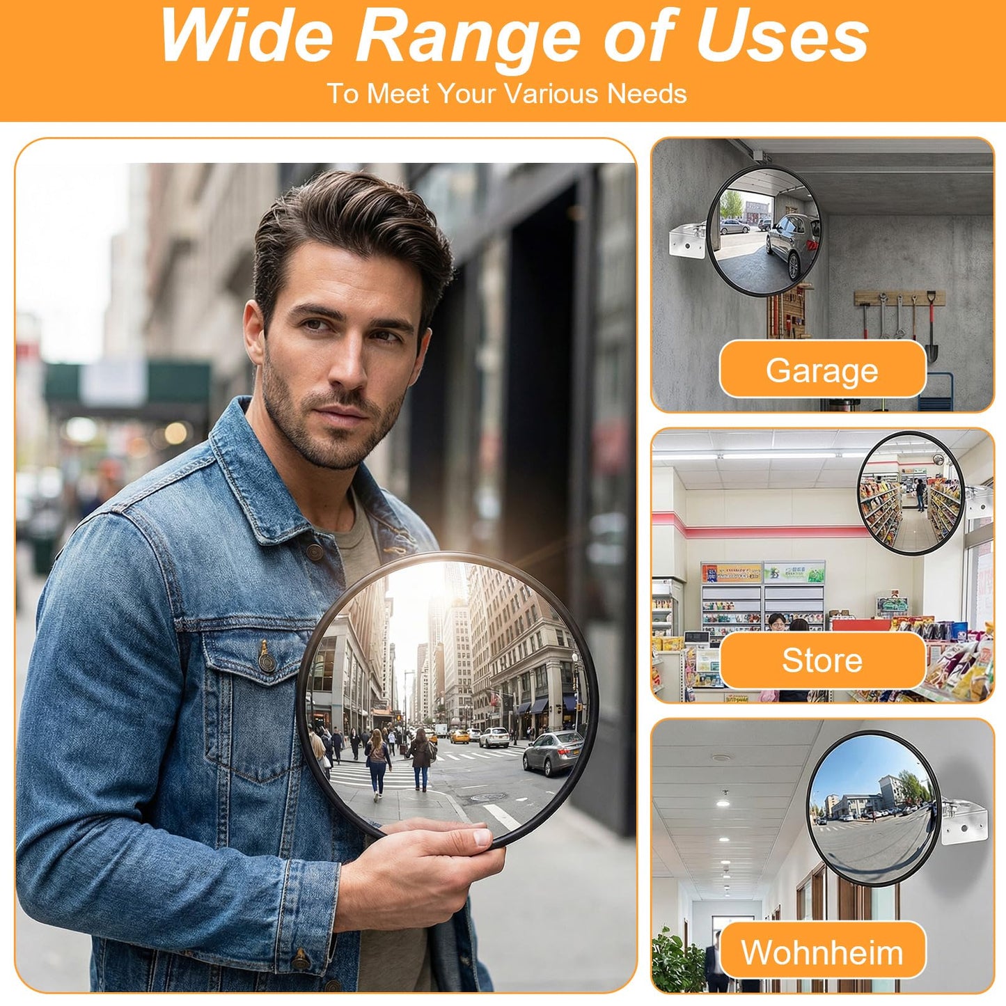 QFGasre 12 Inch Acrylic Convex Mirror, Adjustable Wide Angle Indoor Security Mirror Thick Acrylic Blind Spot Mirrors for Indoor and Outdoor Warehouse Offices