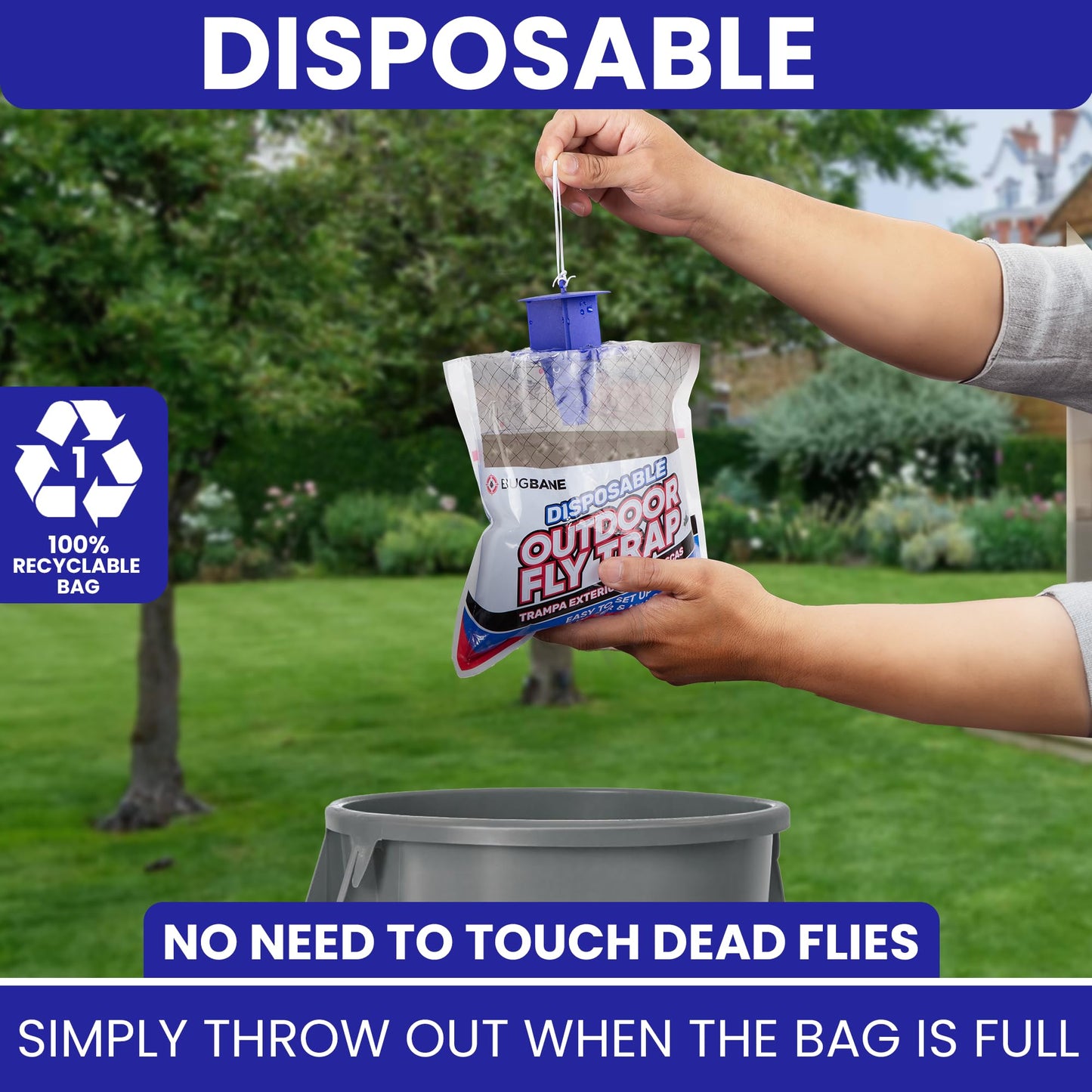 Fly Traps Outdoor Fly Trap for Patio. 9 Non-Toxic Pre-Baited Flies Bags Outdoor Disposable. Hanging Bug Catchers for All Filth Flies Killer for Outside Bug Control in Yard Horse Ranch Trash Can.