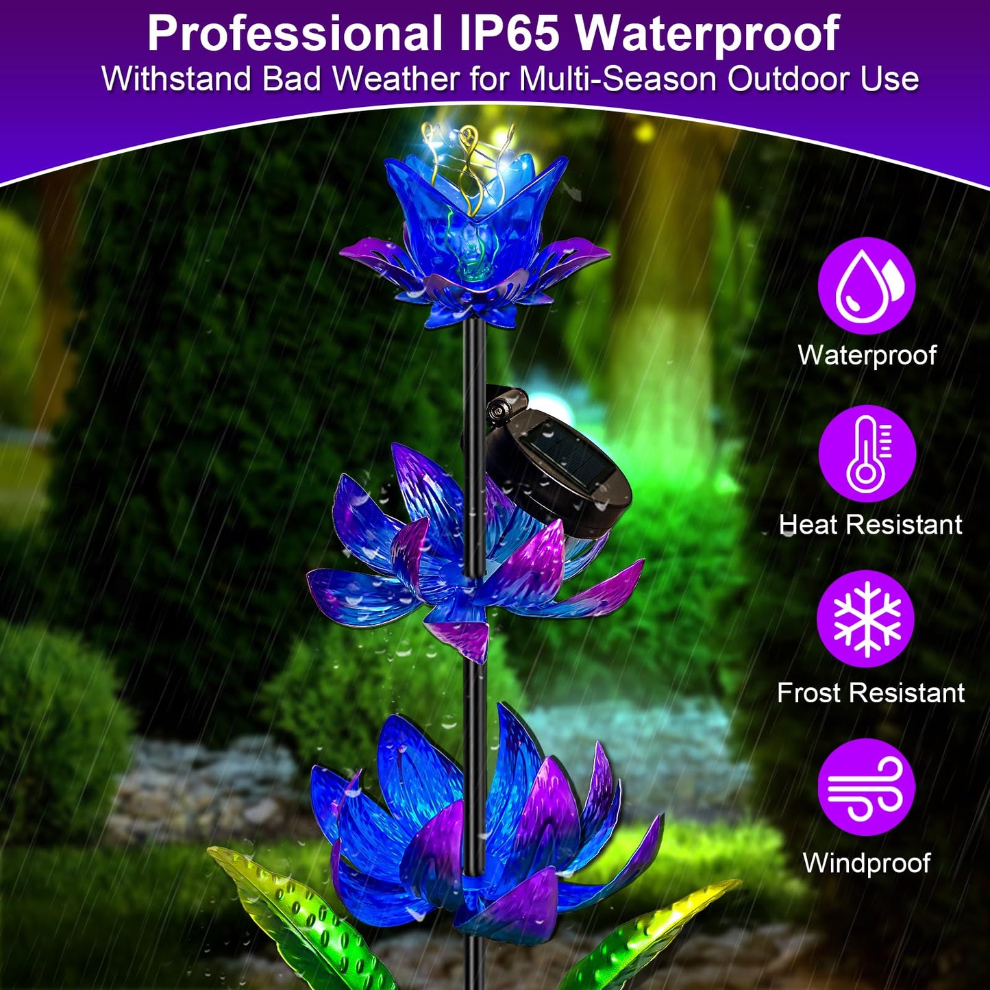 Solar Wind Spinner Outdoor, 63 Inch Metal Wind Spinner Yard Art with LED Lights, Three-Layer Flower Design Pinwheels for Yard and Garden Decor, Solar Garden Decor