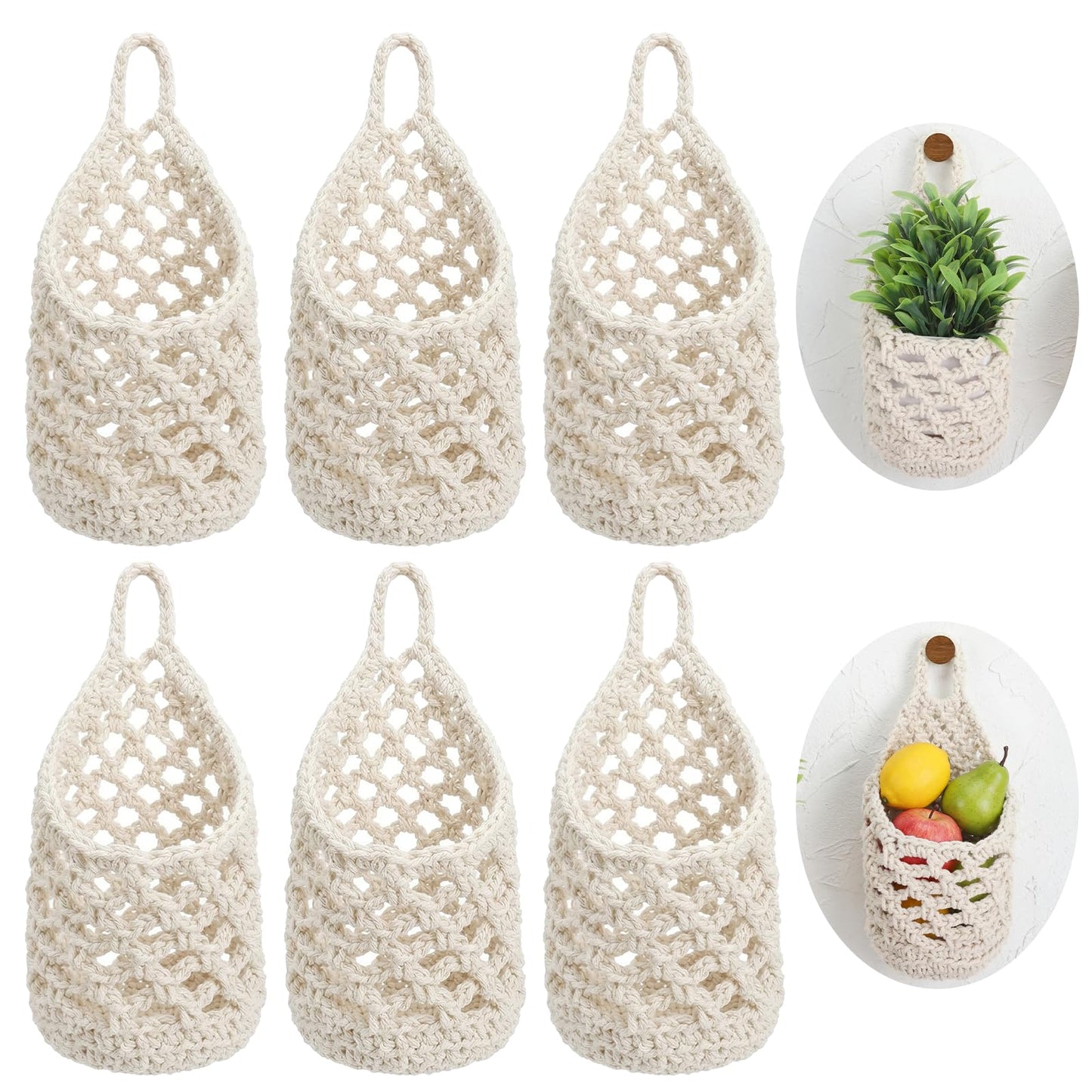 Yuanan 6 Pack Macrame Plant Hangers, 9.4 X 5.1 Inch Wall Hanging Basket Bulk Small Hanging Planters Cotton Hang Wall Basket Handwoven Walls Hangings Planter, Plants and Pots are Not Included-White