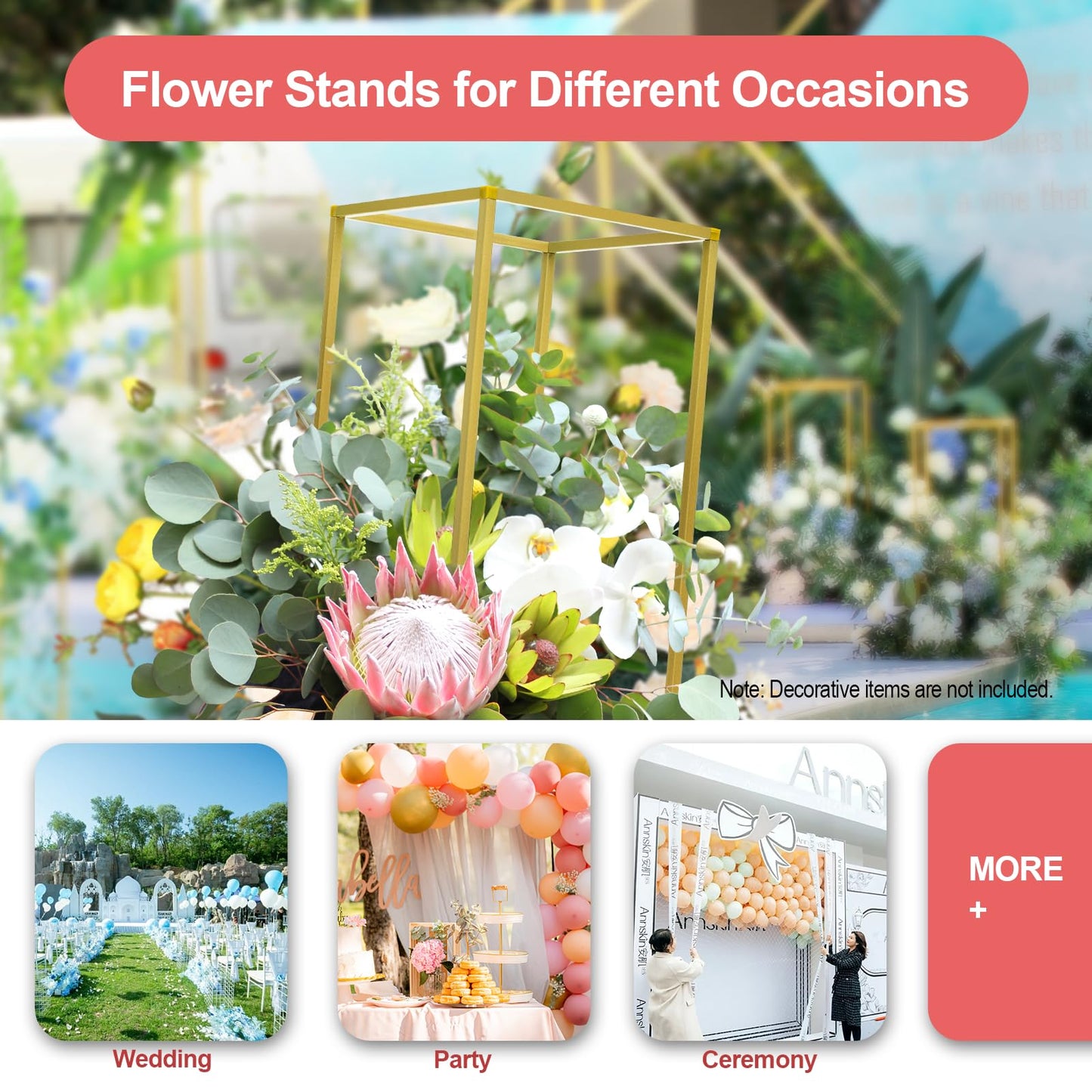 Gdrasuya10 23inch/60cm 10Pcs Gold Flower Stand for Centerpieces,Gold Vase Metal Column Stand,Wedding Flower Stand Tall, Rectangular Frame Flower Stand Geometric Stand for Wedding Party Decoration
