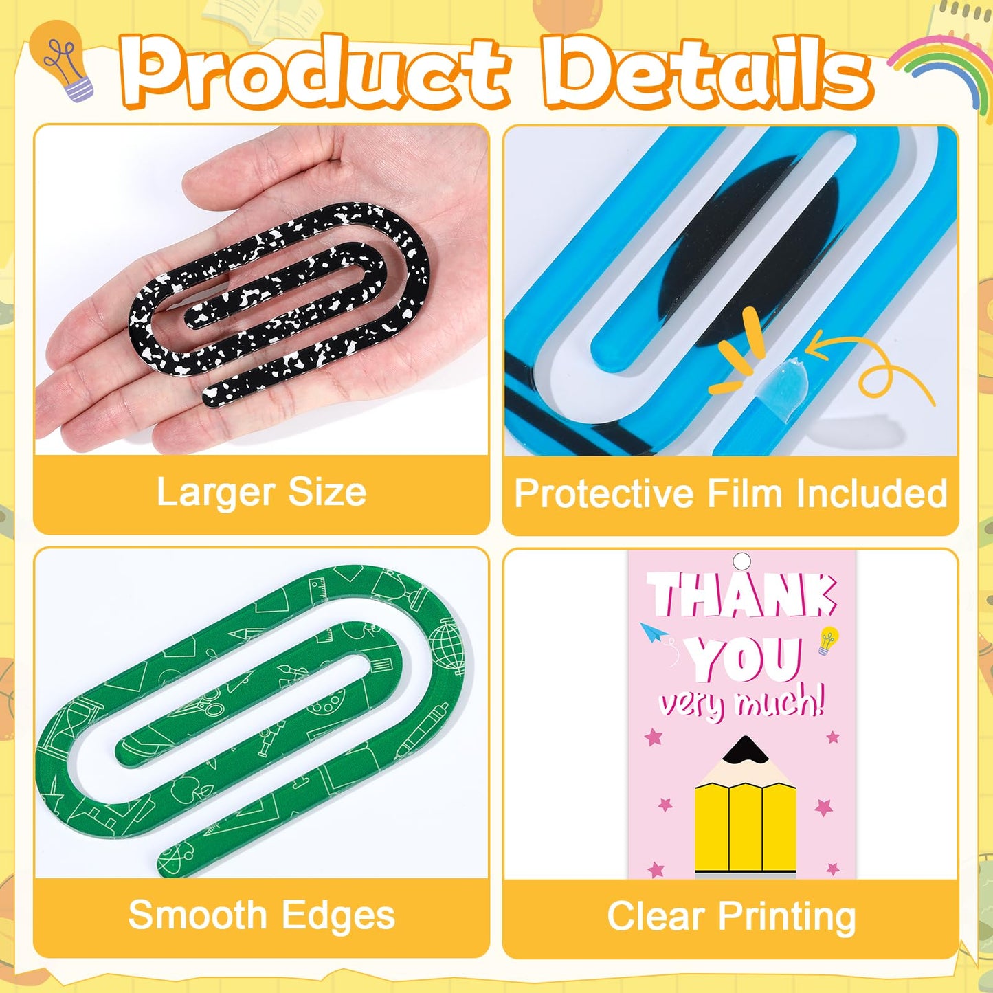 24 Set of Jumbo Paper Clips Christmas Teacher Gifts Clear Acrylic Clips Bookmarks with Appreciation Cards Cute Paperclips Design for Teacher's Christmas Gift Classroom Book Lovers