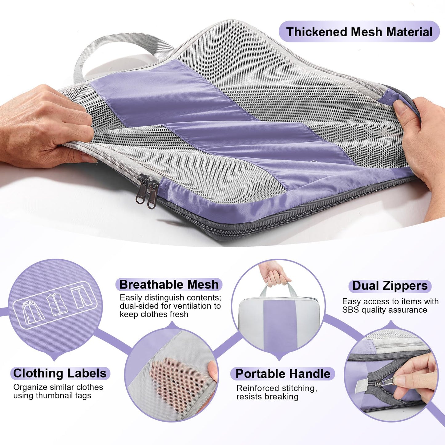8 Set Compression Packing Cubes for Travel Essentials,Compressible Expandable Packing Cubes for Suitcase,OlarHike Luggage Organizer Bags for Travel,Handy Helper for Organizing Clothes(Purple Gray)