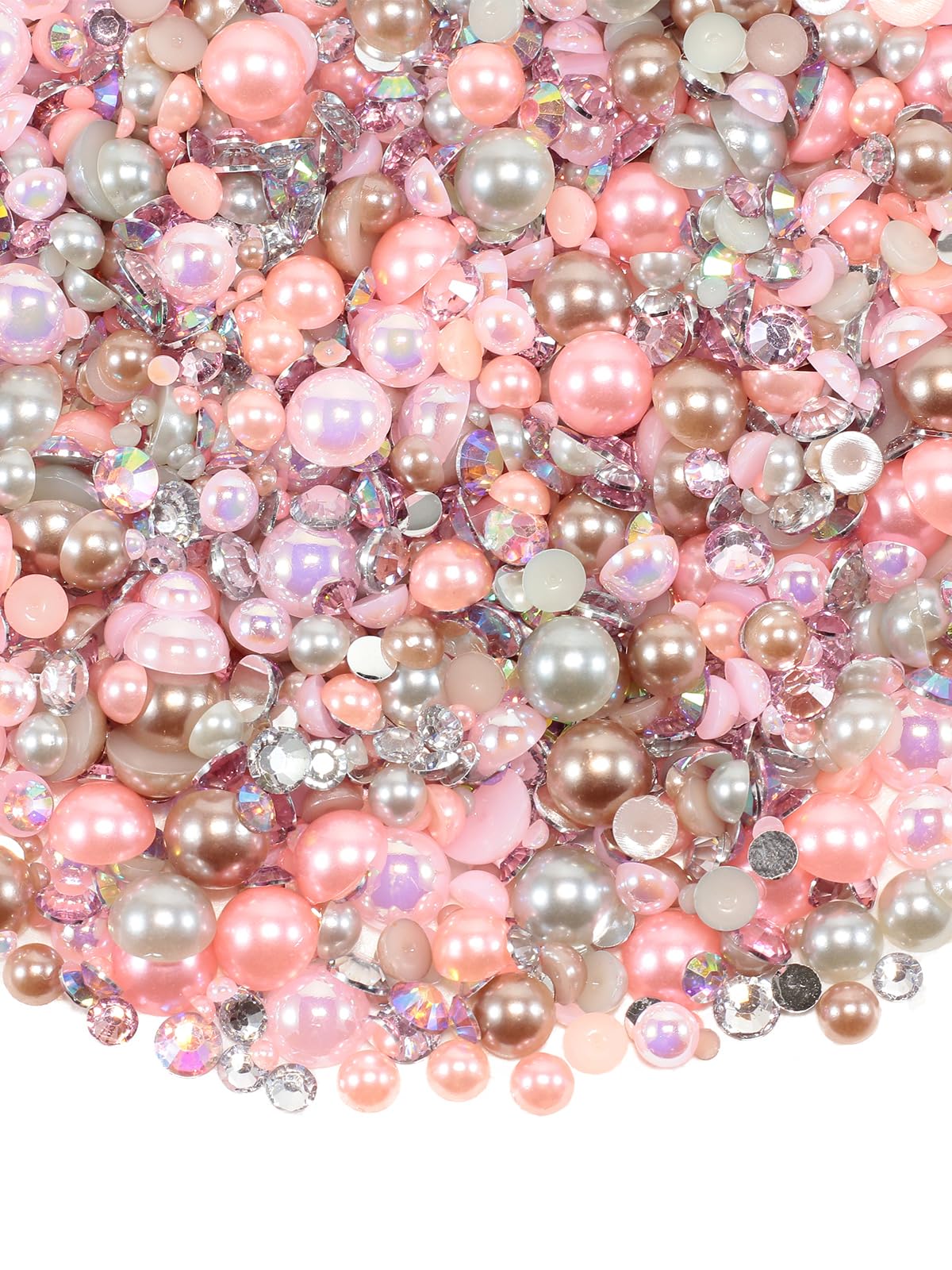 Rhinova 100g Mix Pearls and Rhinestones for Crafting, Sizes Range 3mm-10mm Pearl Beads for Bedazzler Rhinestones for Bedazzling Pearls for Crafting Sock Charms Nail Shoe Mugs (Gleaming Blush Mix)