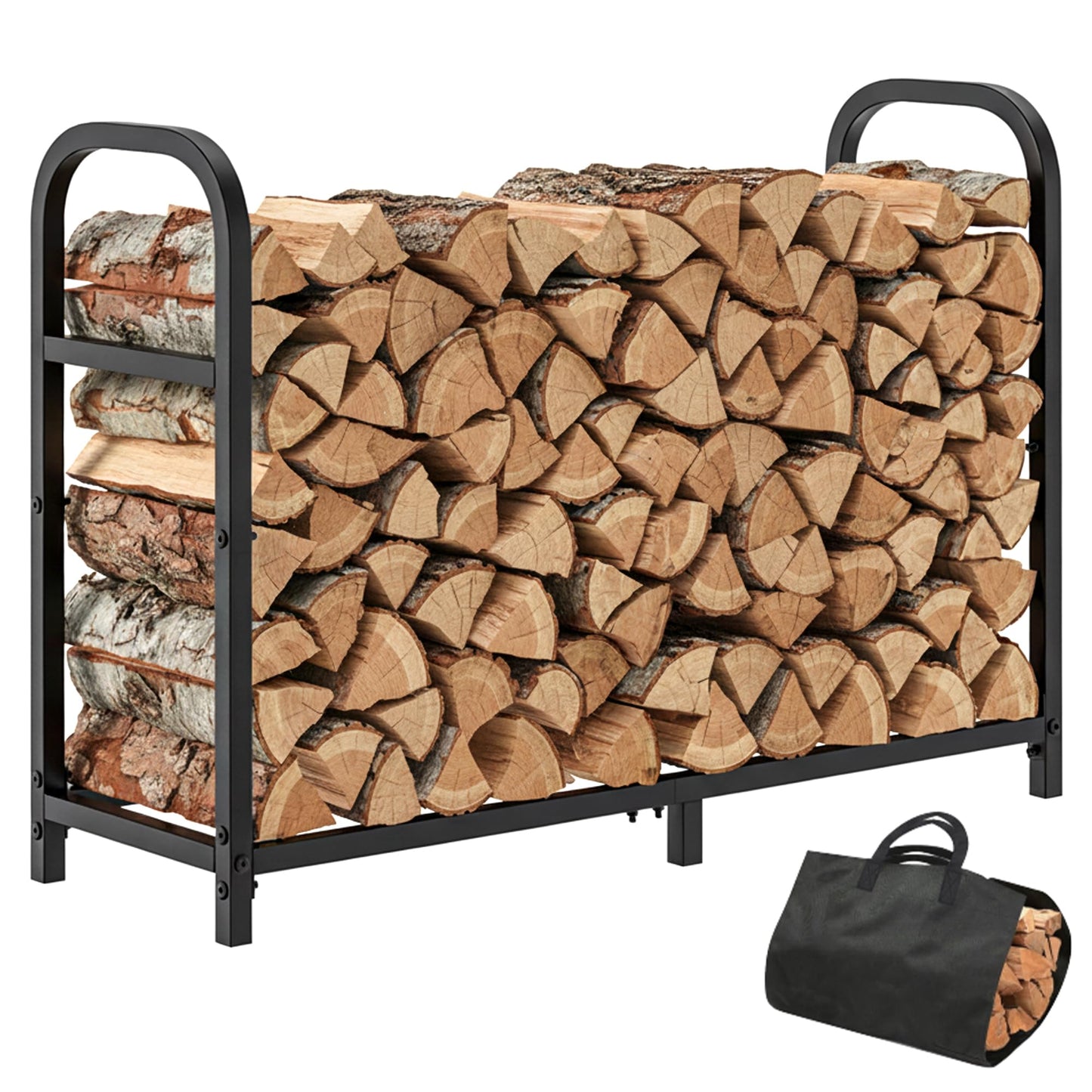 suchown 34 Inch Firewood Rack Outdoor with Log Carrier Bag, Indoor Fire Wood Holder, Metal Heavy Duty Log Holder, Rustproof Firewood Storage Tool for Fireplace Patio Deck