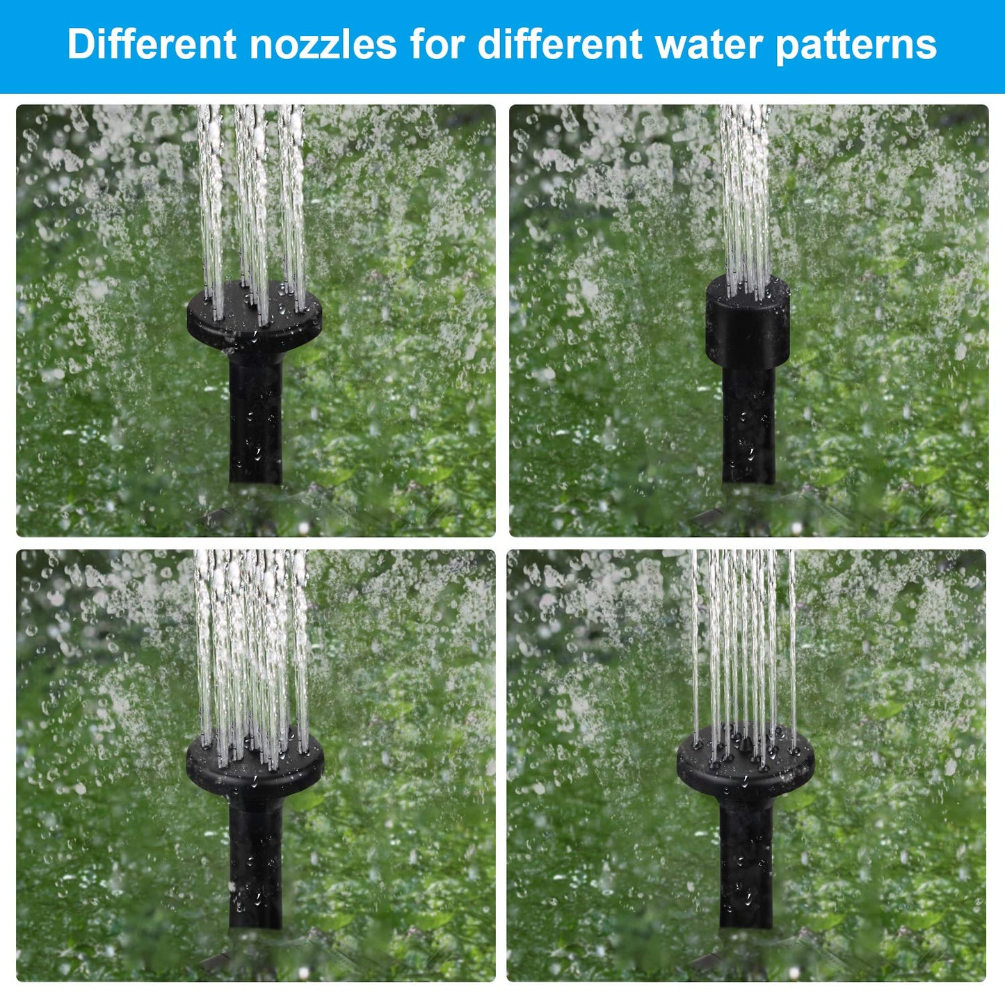 Mudder Solar Powered Garden Pond Fish Tank Water Pump 1. 8w with 4 Nozzle & 3. 2 ft Silicone Tubing - Black, Plastic, Above Ground Solar Powered Water Pump for Bird Bath Ponds, Fish Tanks, Gardens