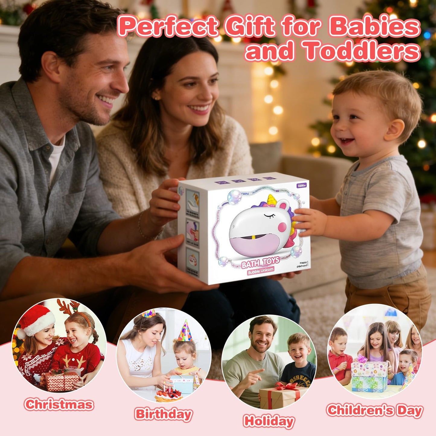 Bath Toys, Bath Bubble Machine Toddler Bath Toys for Kids Ages 1-3 4-8, Interactive Bathtub Shower Water Toys Bubble Maker with Music Christmas Birthday Gifts for Boys Girls
