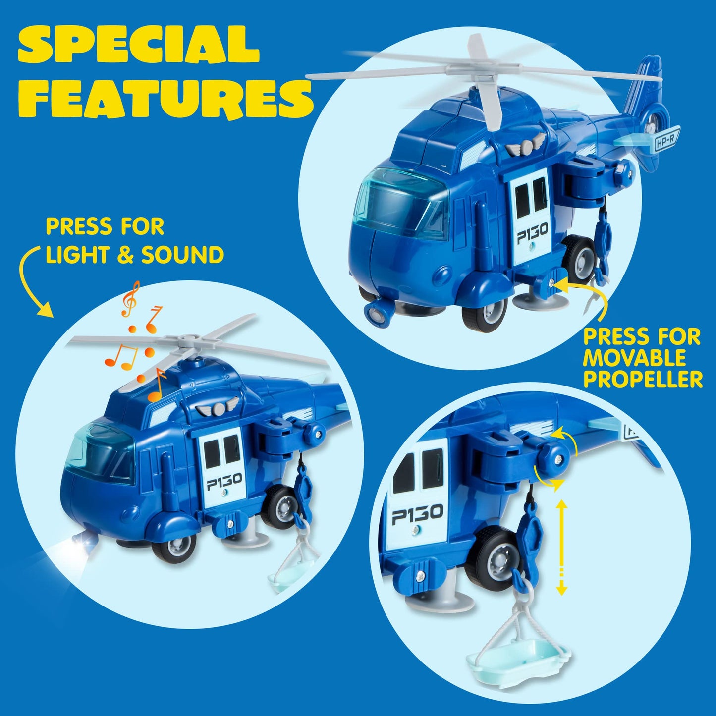 JOYIN 4 Packs Emergency Vehicle Toy Playsets, Friction Powered Vehicles with Light and Sound, Including Fire Truck, Ambulance, Play Police Car and Helicopter, Toddler Kids Boys Gifts