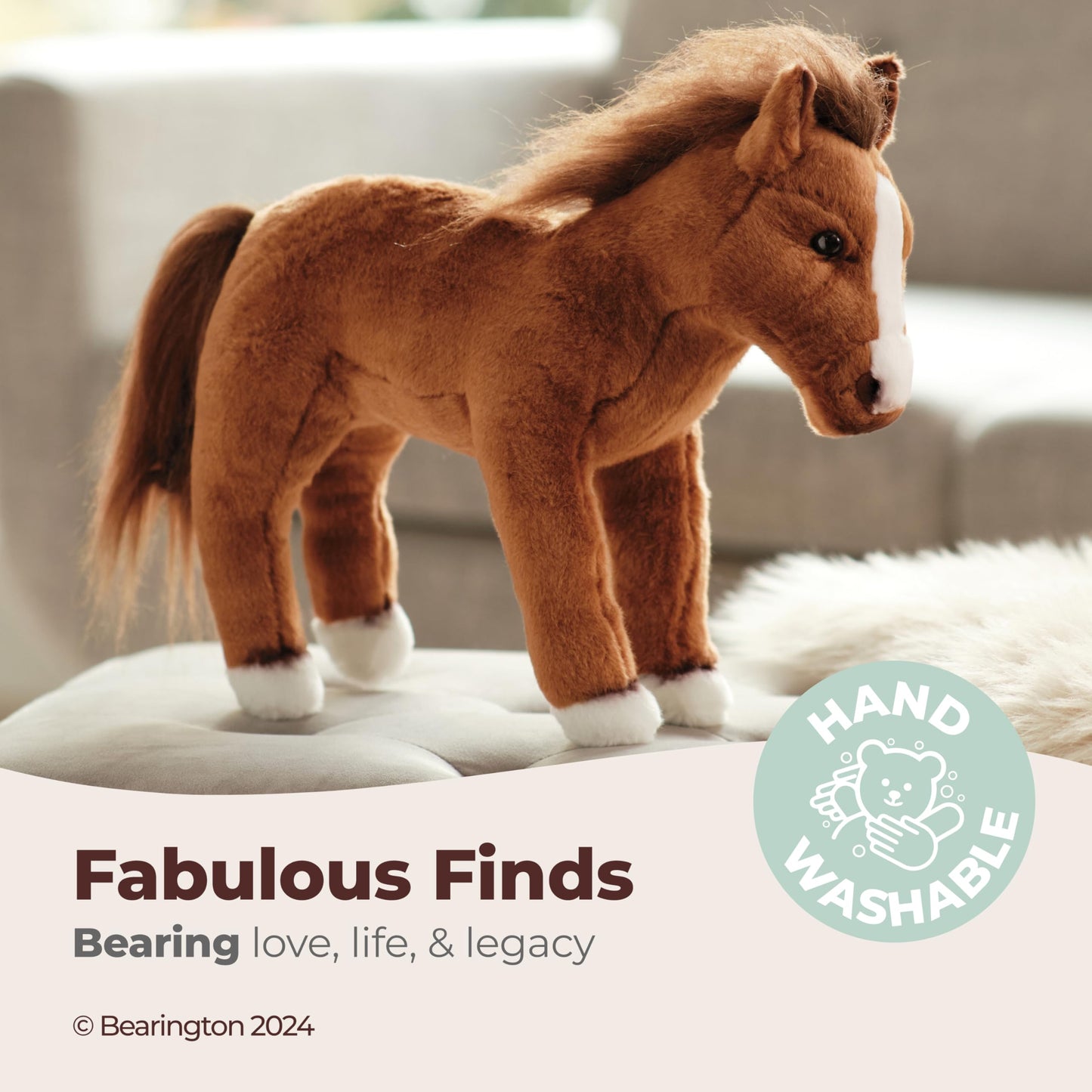 Bearington Blaze Plush Horse Stuffed Animal - 13.5" Realistic Stuffed Horses Plush Toys with Soft Brown Fur and White Hooves - Lifelike Cuddly Horse Plushies Gift for Kids, Toddlers and Animal Lovers