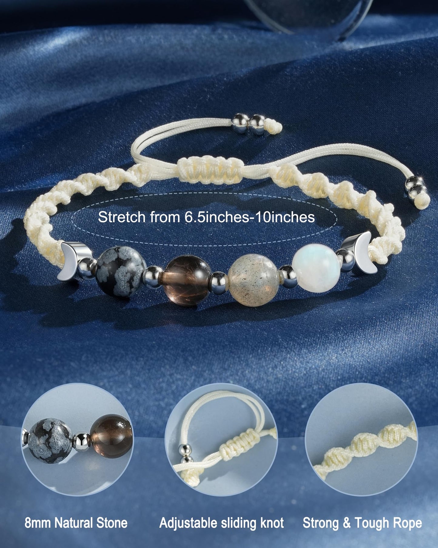 LAVEIR Moon Phase Crystal Healing Bracelet for Women, Natural Stone Beaded Bracelet with Moonstone, Spiritual Bracelets for Intuition, Emotional Balance, Intention Setting, Birthday Gifts for Women