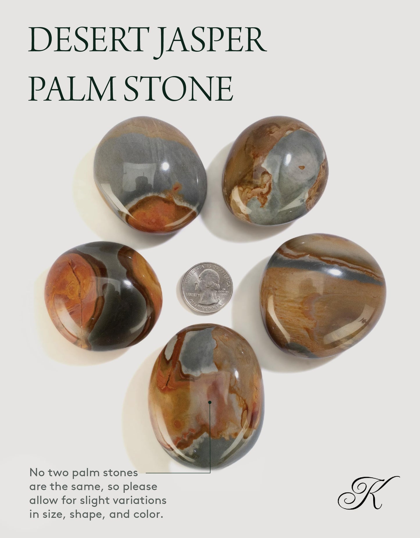 KALIFANO Palm Stone with Healing & Calming Effects - AAA+ Grade High Energy Worry Stone with Information Card - Reiki Crystal Used for Courage (Family Owned and Operated) (Desert Jasper)