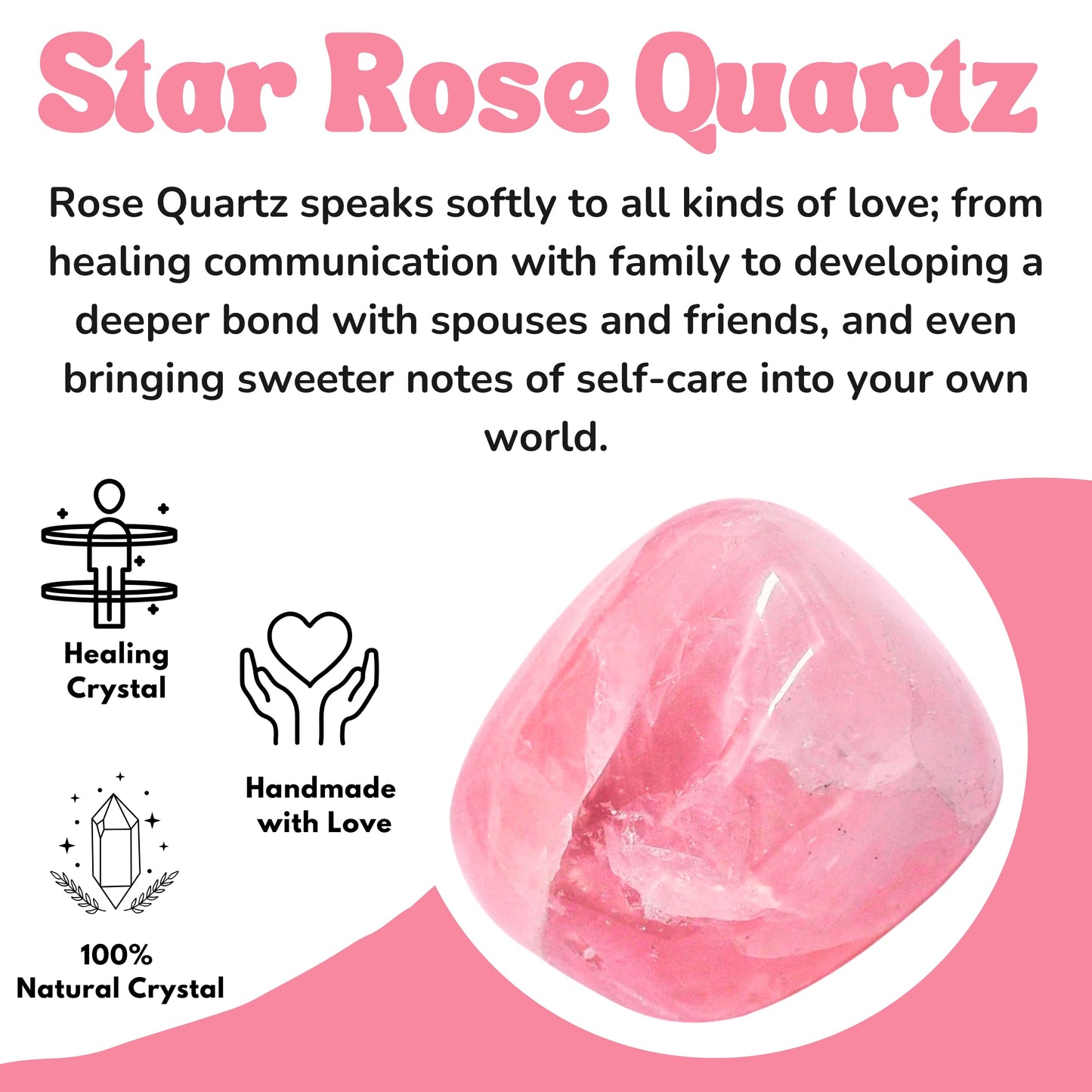 Amazing Gemstone Star Rose Quartz Crystal Tumbled Stones Polished Rocks - Natural Gem Stones for Healing - DIY Crystals for Protection (1 Piece)