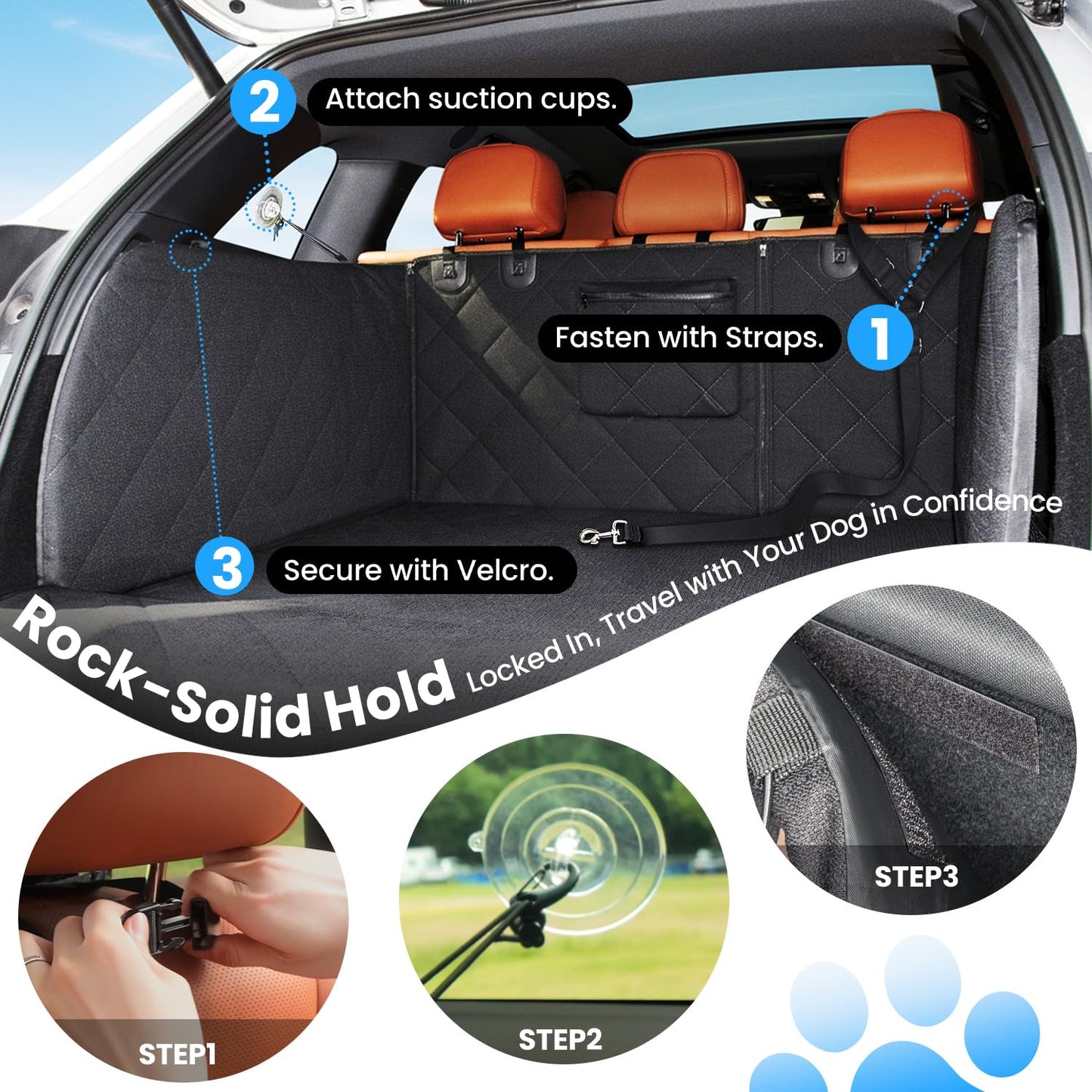 REEVAA SUV Cargo Liner for Dogs, Full Coverage Non-Slip Cargo Cover with Cushioned Sides to Protect Your Dog, Waterproof & Durable, Machine Washable Trunk Protector Mat (M, Black)