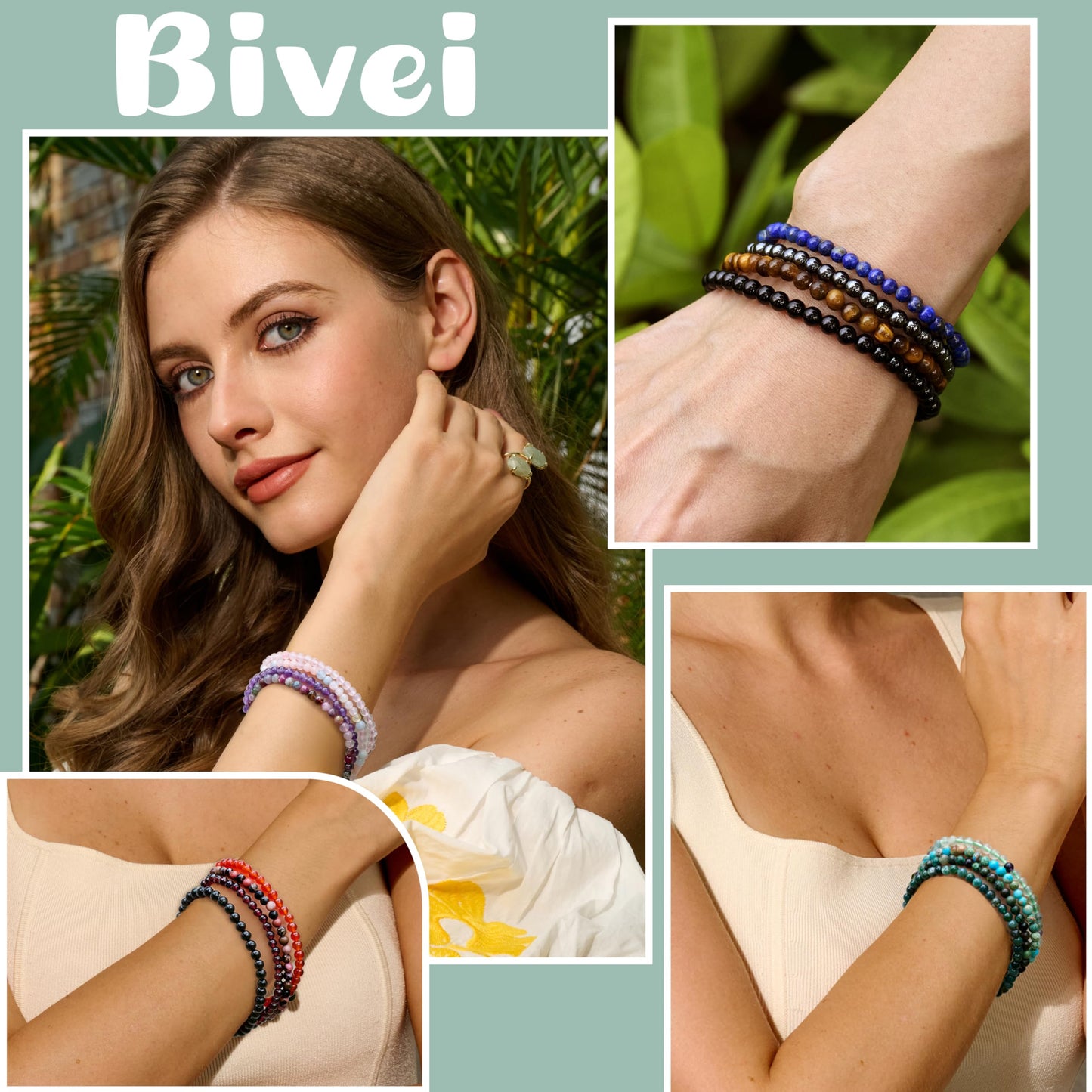 Bivei Garnet - Energizing - 4mm Beaded Bracelets for Women Handmade Semi Precious Natural Stone Stretch Elastic Jewelry Yoga Protection Gifts