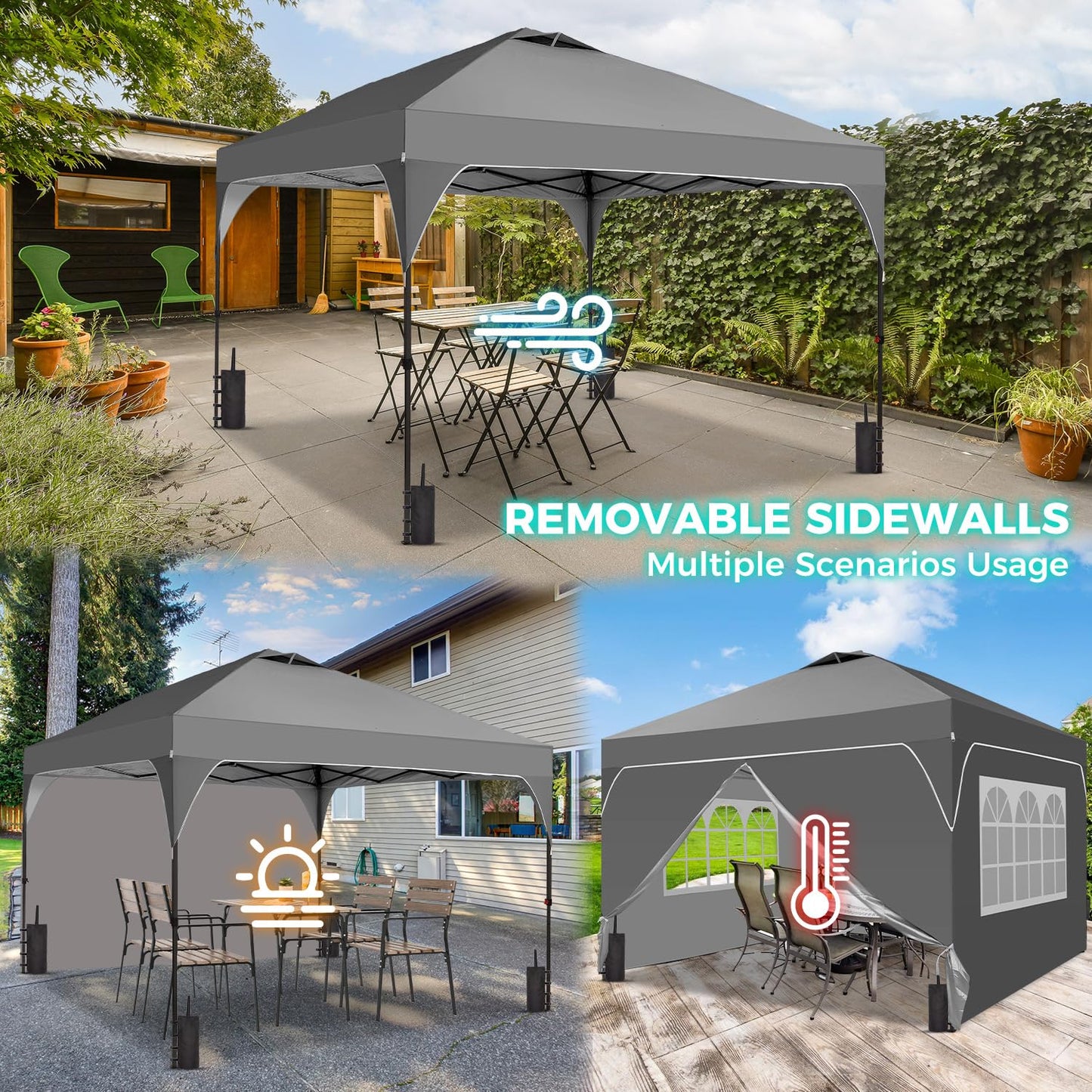 Oneofics 8x8 FT Pop Up Canopy with 1-Button Push, 4 Removable Sidewalls, Sandbags, Instant Canopy Tent for Outdoor Events