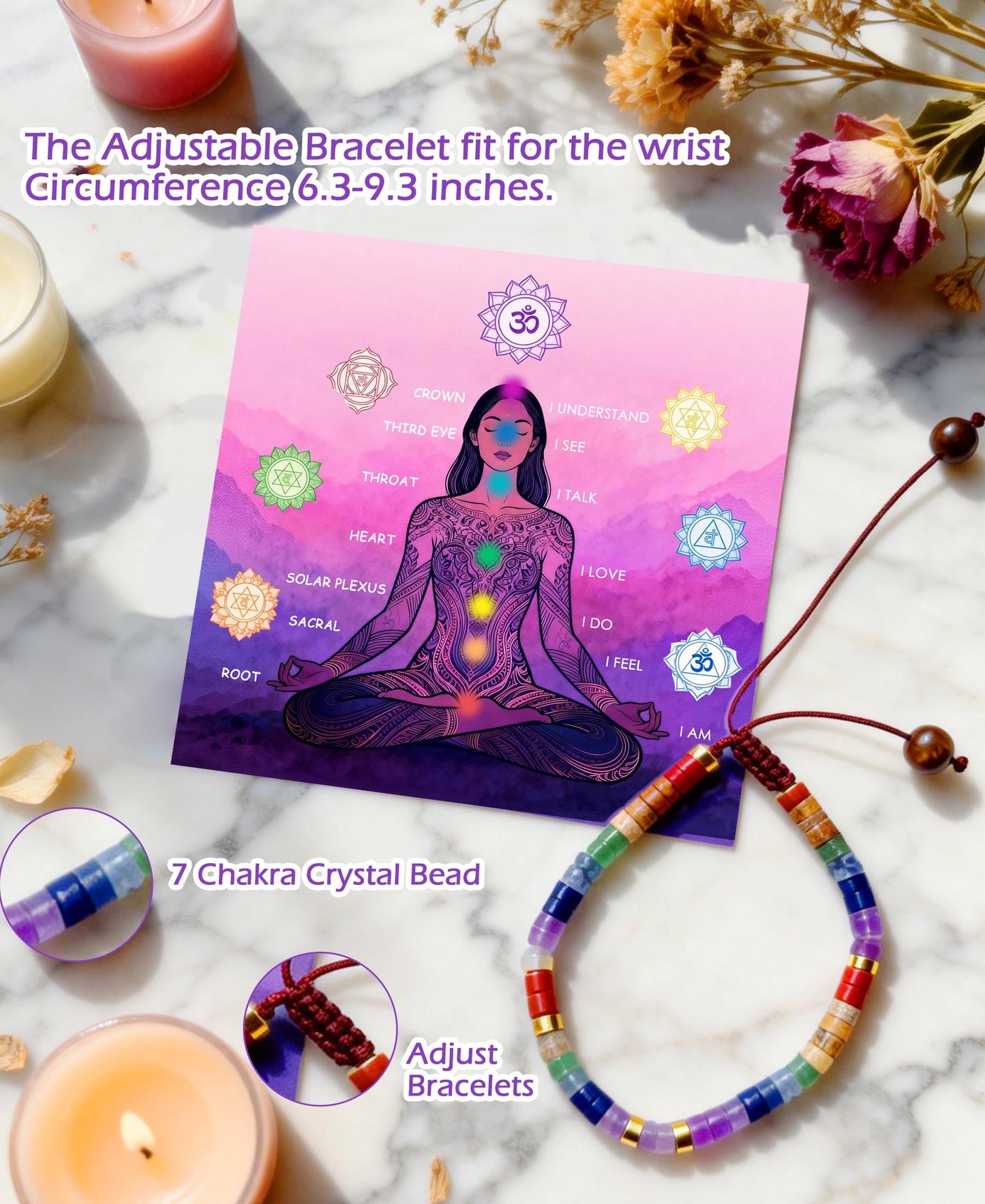 Mgiesg Chakra Healing Crystal Bracelet, 7 Natural Spiritual Crystal Gemstone Bracelet for Meditation, Anxiety Relief Positive Energy, Spiritual Relaxing Gifts for Women Friends with Gift Box