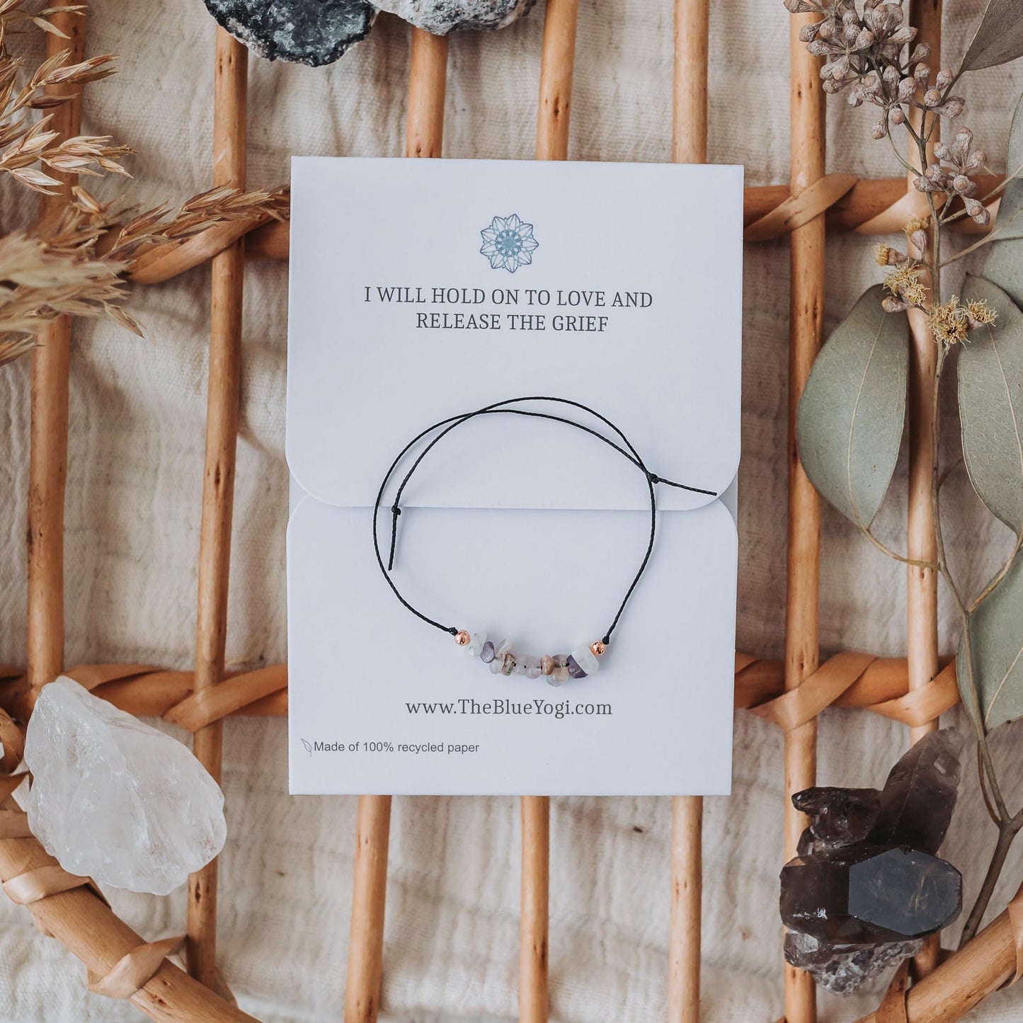 The Blue Yogi Comfort Crystal Bracelet with Natural Gemstones & Copper, Reiki Infused Unisex Wish Band with Adjustable Tie Closure