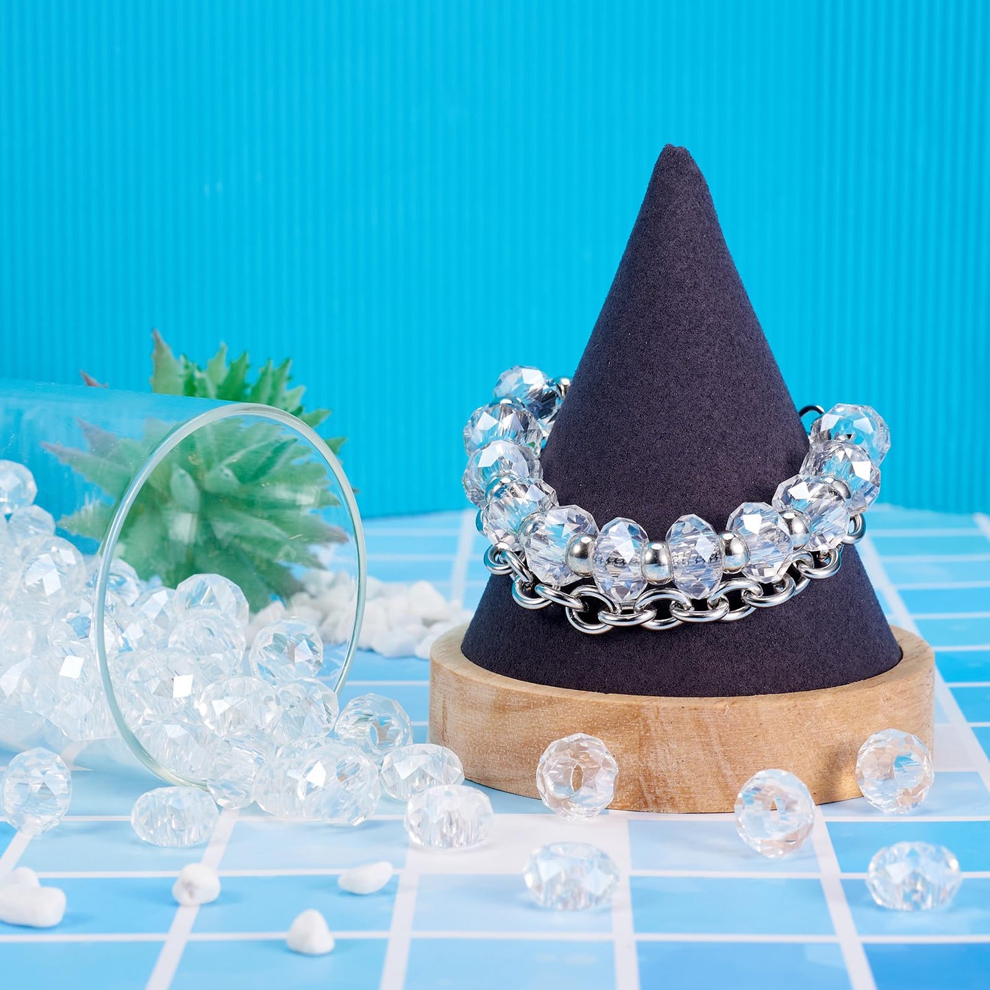 Pandahall 100pcs Glass European Beads Large Hole Beads Round Faceted Rondelle Slide Charms No Metal Core for Bracelet Jewelry Makings Crystal AB 14mm in Diameter