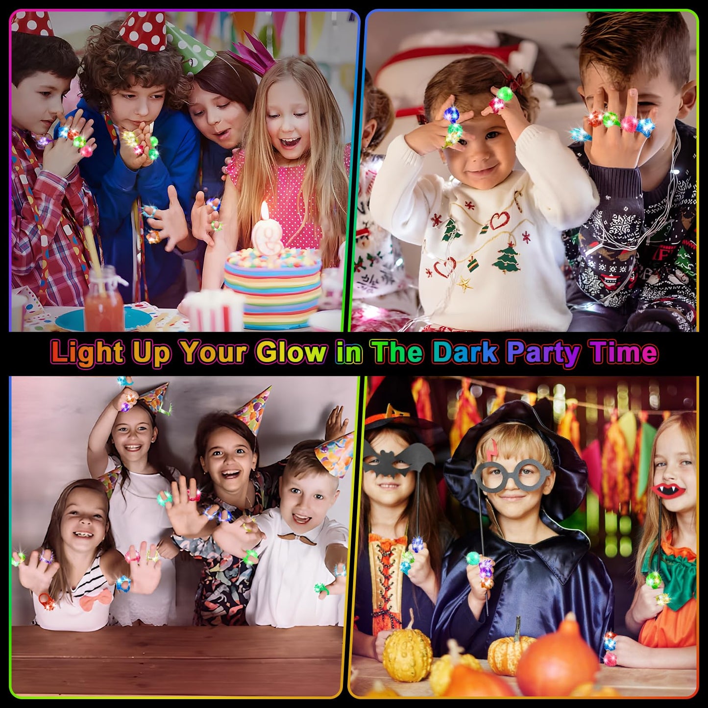 Party Favors 48 Pcs Light Up Rings, Glow In The Dark Party Supplies, 6 Style Flashing Glow In The Dark Rings for Adults & Kids, LED Ring for Birthday Party Favors, Concert, Raves, Halloween, Christmas