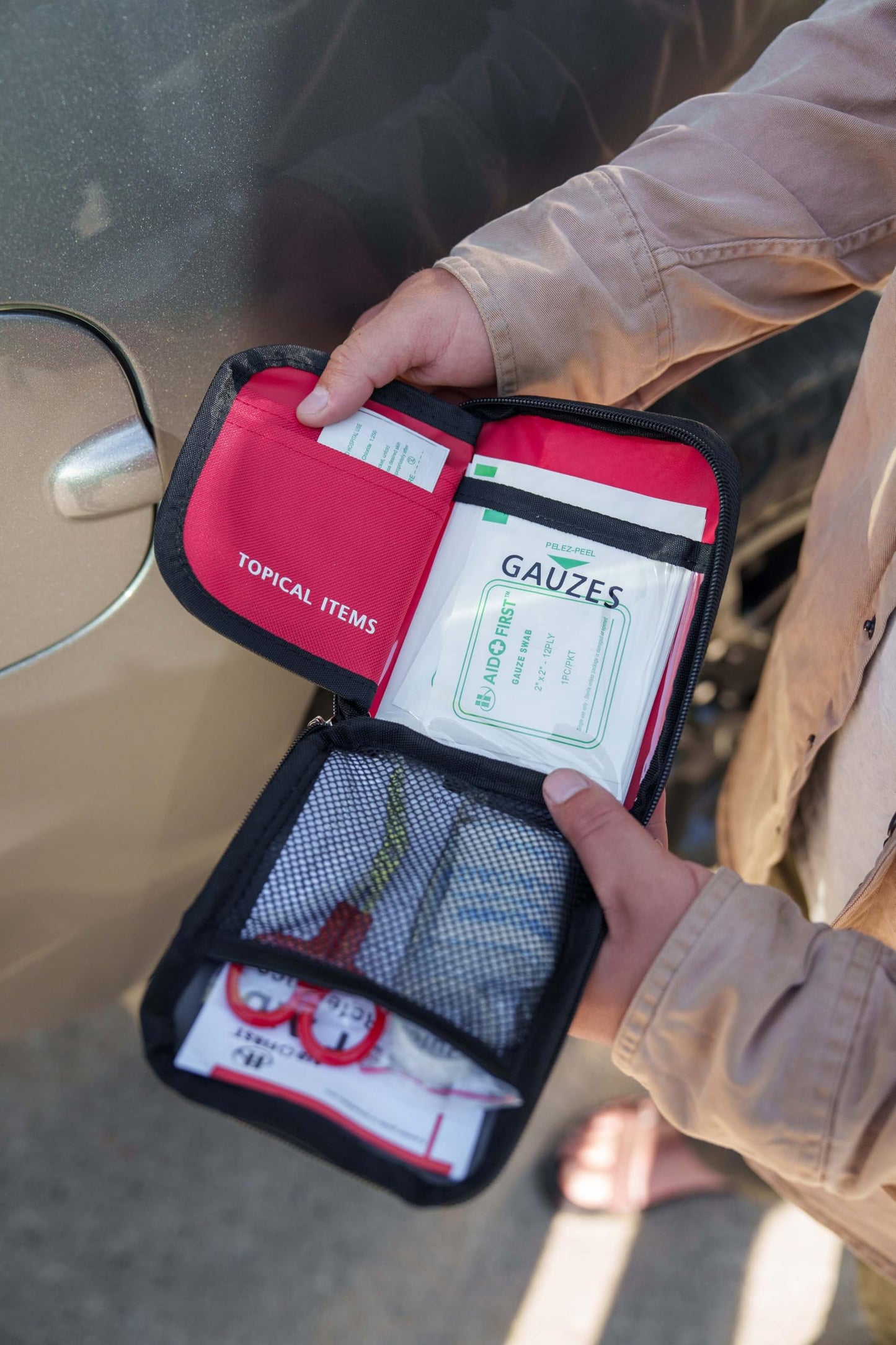 Red First Aid Kit, (Overnighter Kit, 3 Person, 2 Day) - Compact Emergency Medical Kits with Bandages, Gauze, and More by Caddis Sports (Overnighter (Red))
