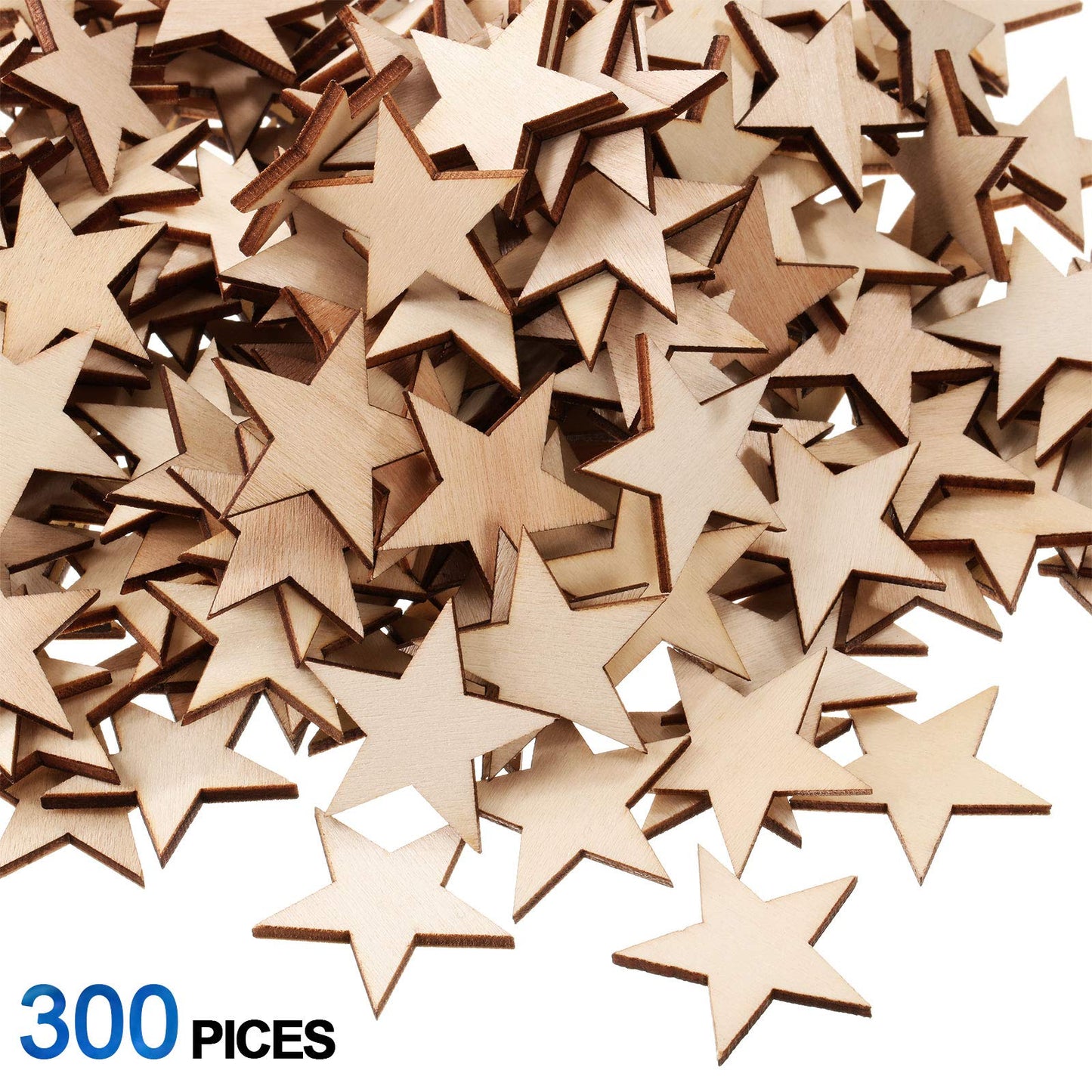 300 Pieces Wooden Stars Shape Unfinished Stars Pieces Blank Wooden Cutouts Ornaments for Craft and Easter Decoration(1-1/4 Inch)