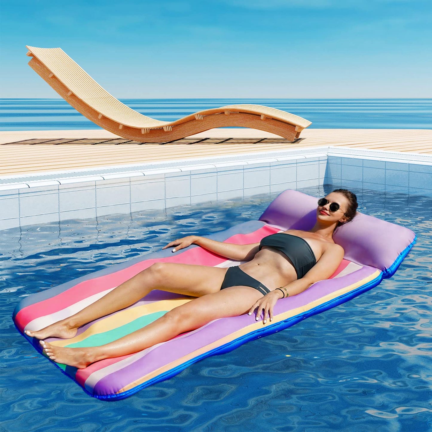 PARENTSWELL Oversized Pool Float - 72" x 36", X-Large, Fabric-Covered Pool Lounger with Headrest