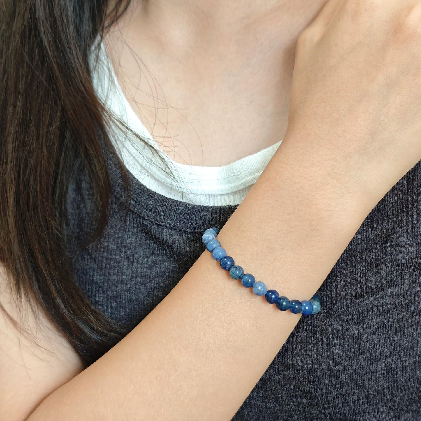 CHCCOYE 6mm Natural Healing Gemstone Bracelet Handmade Yoga Stretch Elastic Bracelet Stress Relief Crystal Jewelry for Men and Women (6mm, Blue Sodalite)