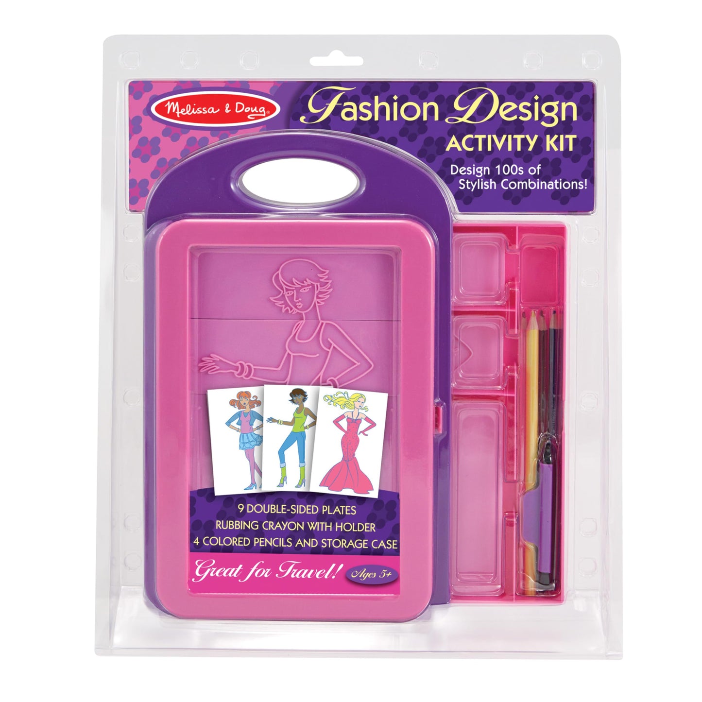 Melissa & Doug Fashion Design Art Activity Kit - 9 Double-Sided Rubbing Plates, 4 Pencils, Crayon - Fashion Plates, Travel Toys for Kids Ages 5+