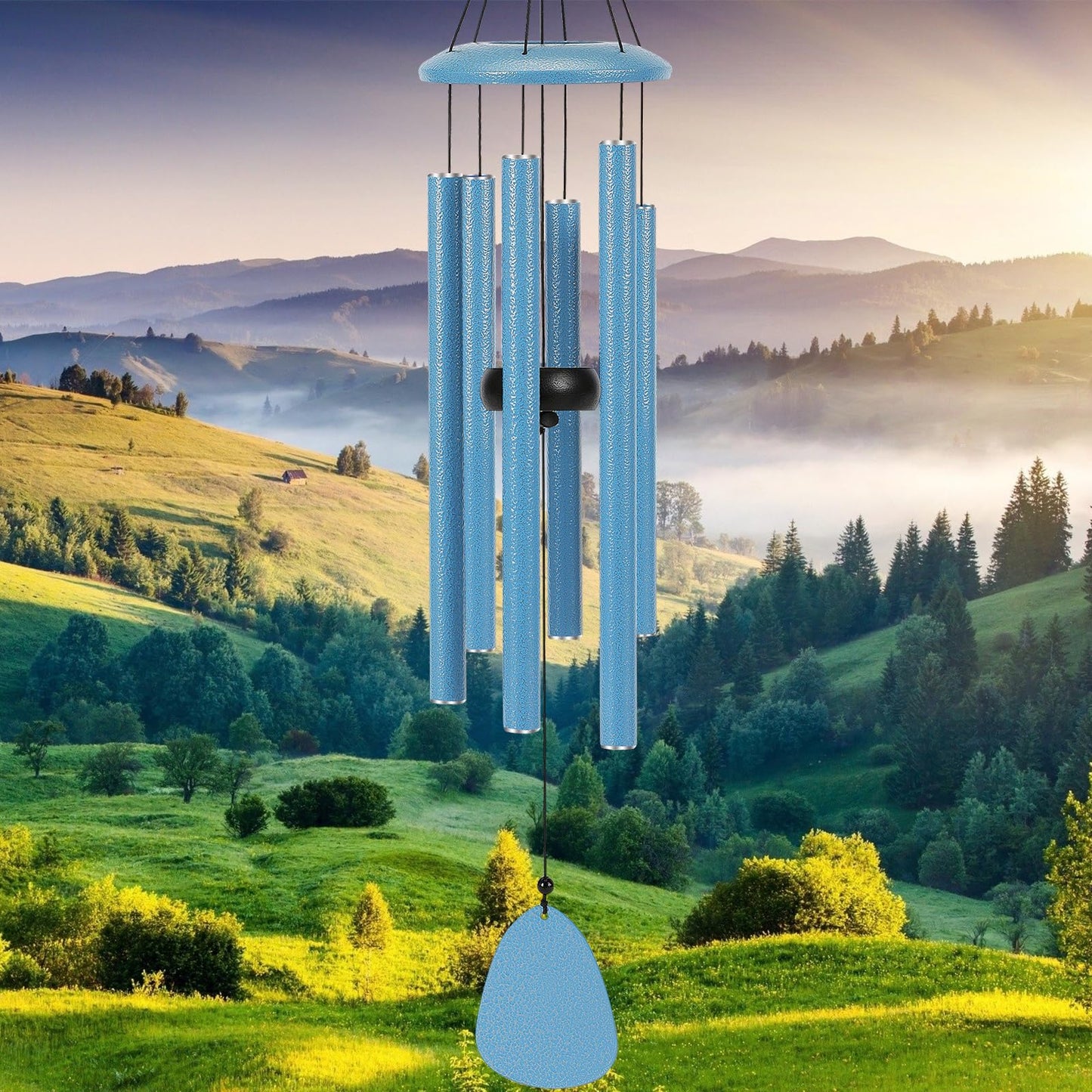 FSVGYY Wind-Chimes-Outdoor-Deep-Tone, Large Soothing Melodic Tones Mobile Windchimes, Wind Chimes for Outside, Memorial Wind Chime Best Gift for Mom Women Grandma Neighbors(32" Blue Coated Aluminum)