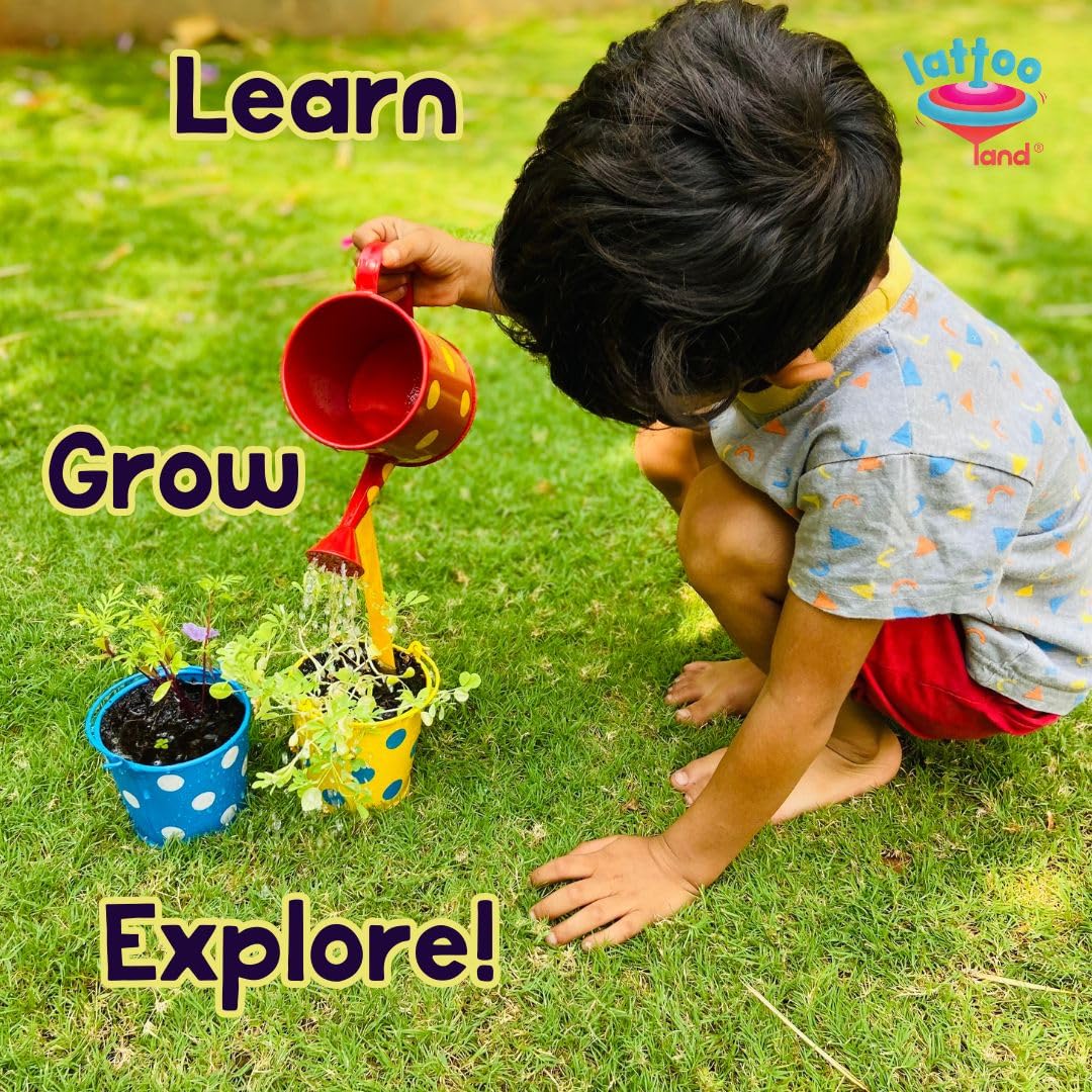 Lattooland Little Gardener's Kit | Complete Gardening Kit for Children 3-8 Year Old| Gardening Tools, Metal planters, Metal Watering can, Soil, Seeds, | Flower Grow Set | Birthday Gift Multicolor