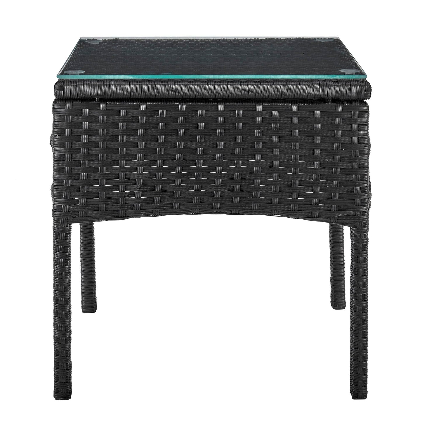 Manhattan Comfort Noli 3-Piece Patio Conversation Set, Outdoor Furniture Made of Steel Rattan | Includes 2 Modern Armchairs, Tempered Glass End Table, Removable Waterproof Cushions, Cream