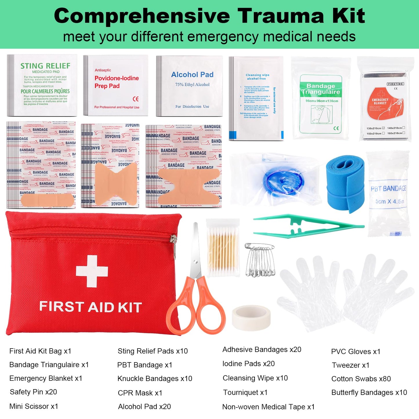 Survival Kit 256 in 1, First Aid Kit Survival Gear Tools Trauma Kit with Molle Pouch for Outdoor, Camping, Hunting, Hiking, Earthquake, Home, Office, Gifts for Men Dad Husband Women (Black)