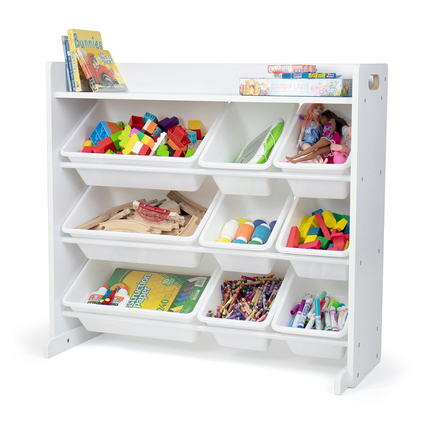 Humble Crew Toy Storage Organizer with 9 Removable Storage Bins for Kids Playroom, 3-Tier with Top Shelf Toddler Toy Organization, White/White