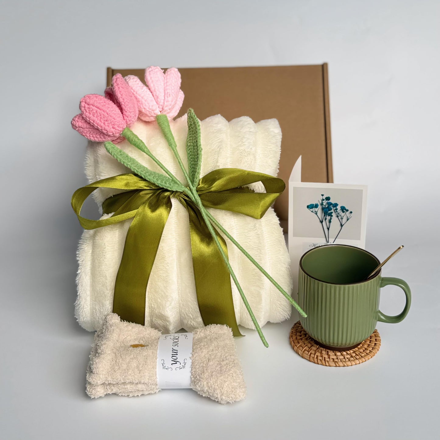 Self Care Gift Basket for Women – 8-Piece Thoughtful Present for Birthdays, Mother's Day, Graduation, Recovery, Mental Wellness, Knit Tulip Gift Throw Blanket,Self Love Box,Happy Birthday Gifts