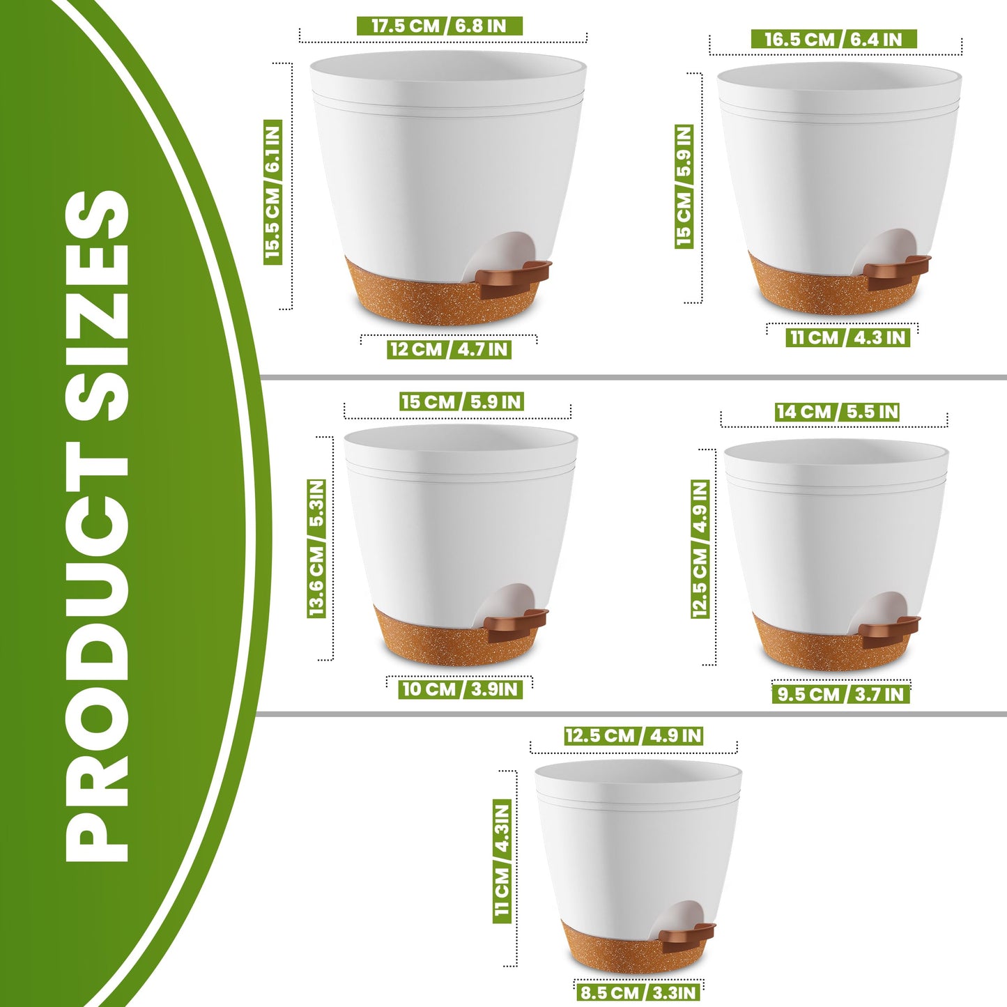 Utopia Home Self Watering Pots for Indoor Plants, Planters for Indoor Plants, Multi-Size Flowerpot, Set of 10 Plant Pots with Drainage & Reservoir, 6.8"/6.4"/5.9"/5.5"/4.9" (White)